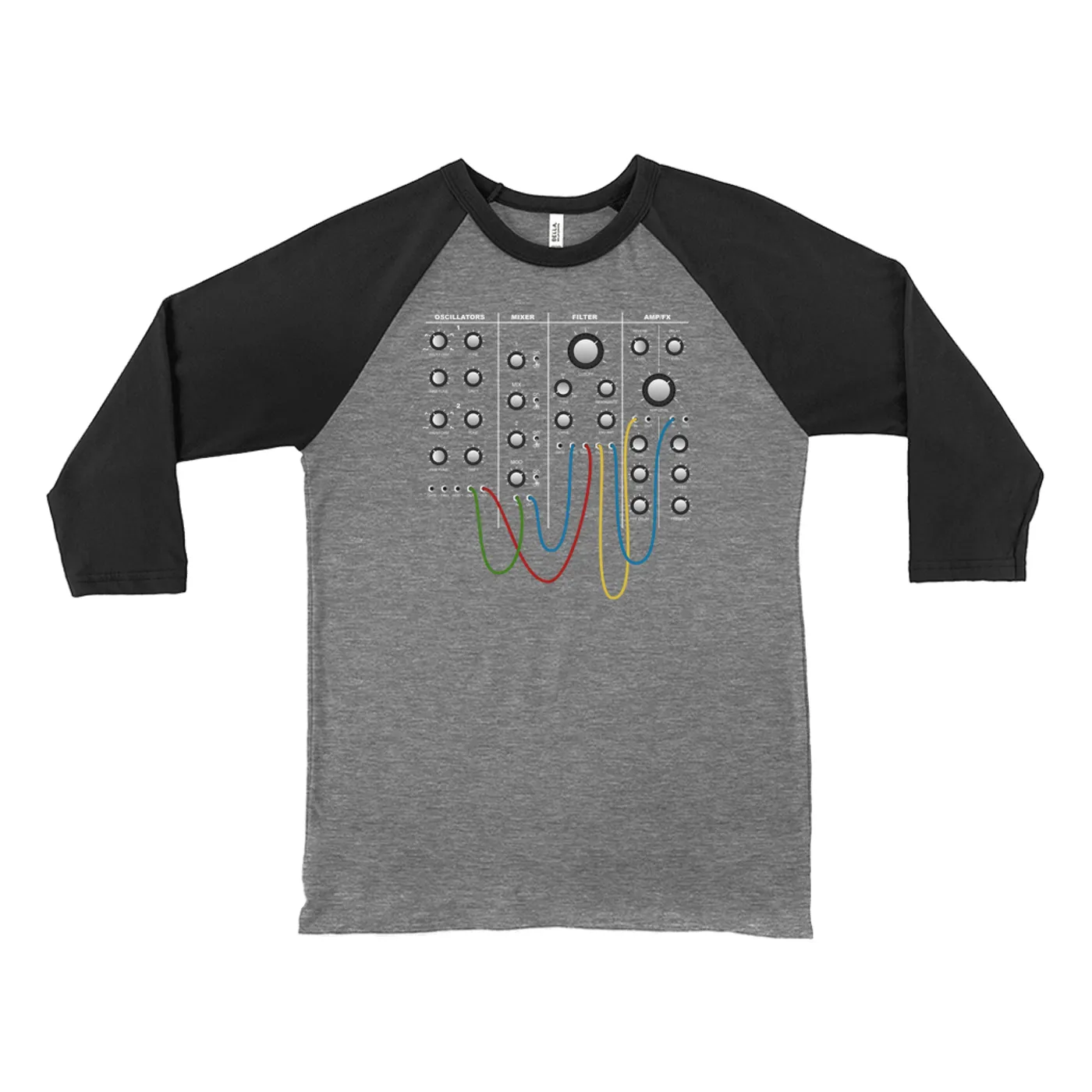 Merchbar Music Life 3/4 Sleeve Baseball Tee | Modular Synth Chest Panel Merchbar Music Life Shirt