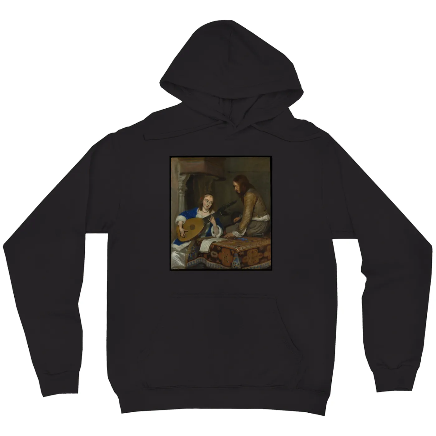 Merchbar Museum Series Hoodie | A Woman Playing the Theorbo-Lute and a Cavalier Merchbar Museum Series Hoodie