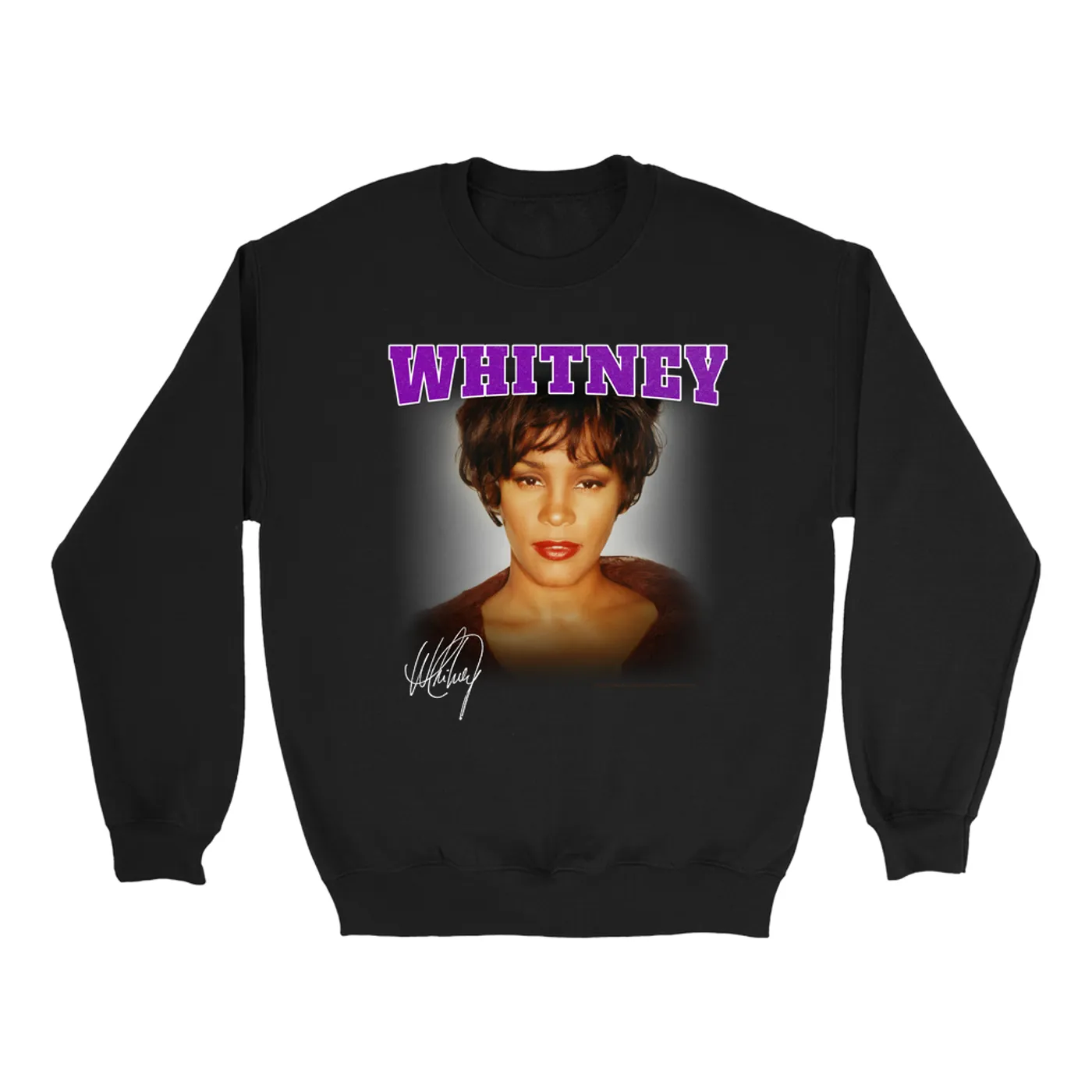 Whitney Houston Sweatshirt | Whitney Close Up And Varsity Purple Logo Whitney Houston Sweatshirt