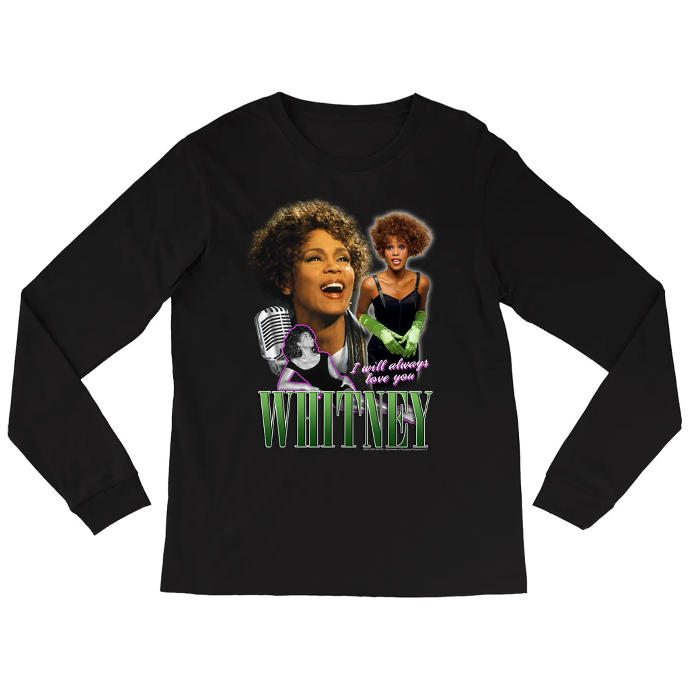 Whitney Houston Long Sleeve Shirt | I Will Always Love You Green Photo Collage Design Whitney Houston Shirt
