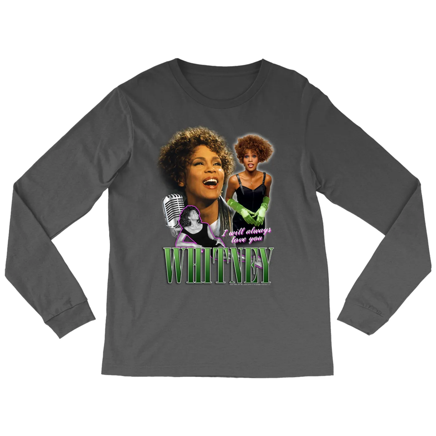 Whitney Houston Long Sleeve Shirt | I Will Always Love You Green Photo Collage Design Whitney Houston Shirt