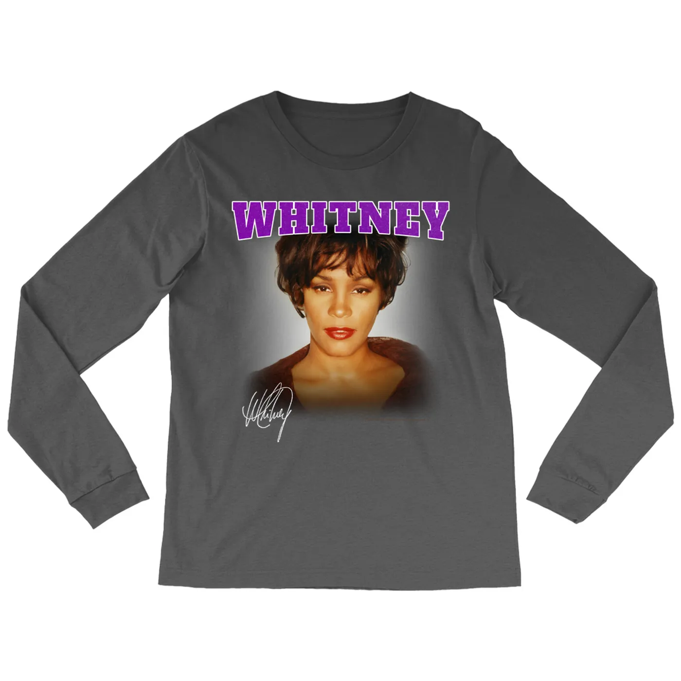 Whitney Houston Long Sleeve Shirt | Whitney Close Up And Varsity Purple Logo Whitney Houston Shirt