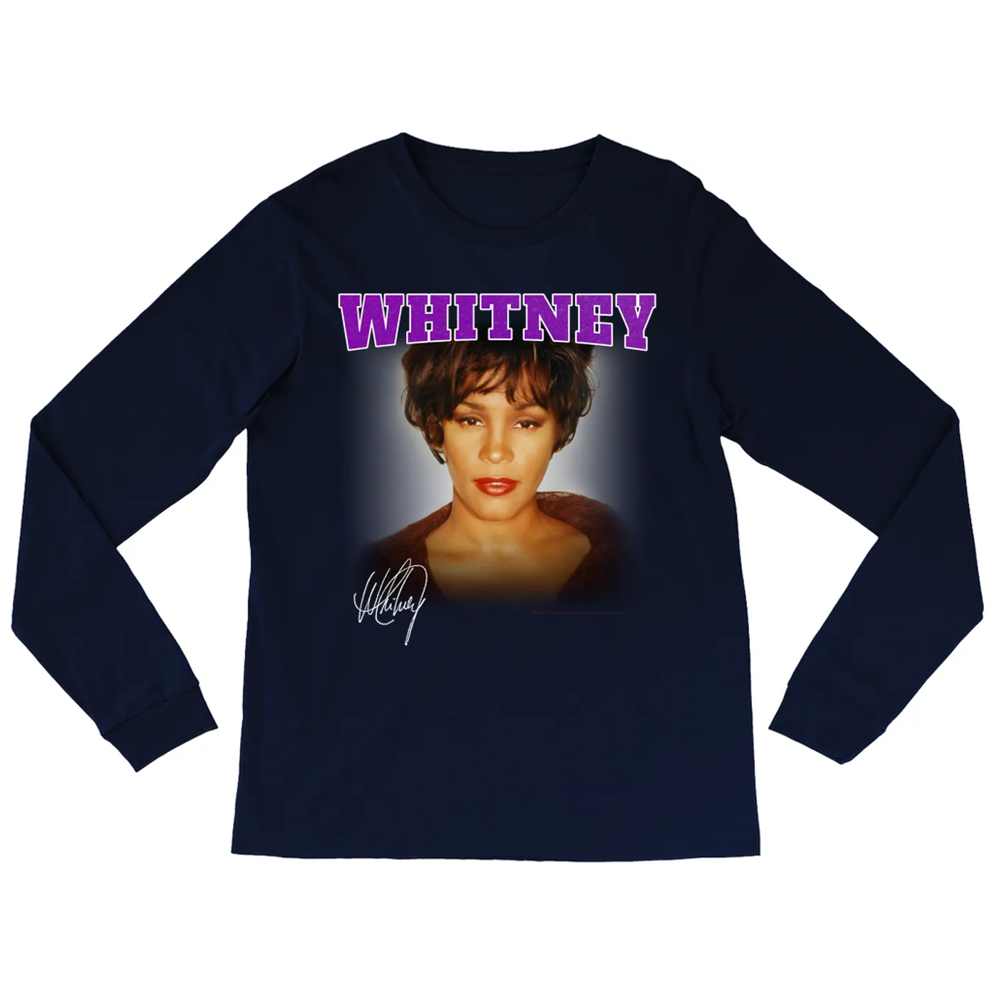 Whitney Houston Long Sleeve Shirt | Whitney Close Up And Varsity Purple Logo Whitney Houston Shirt