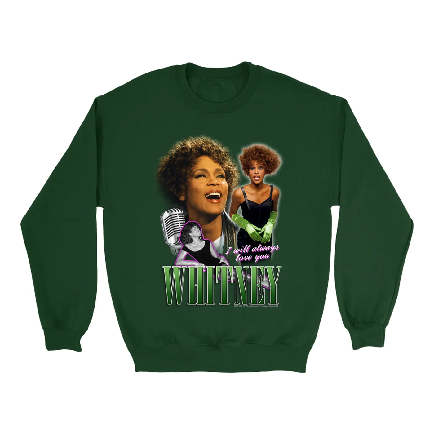 Whitney Houston Sweatshirt | I Will Always Love You Green Photo Collage Design Whitney Houston Sweatshirt