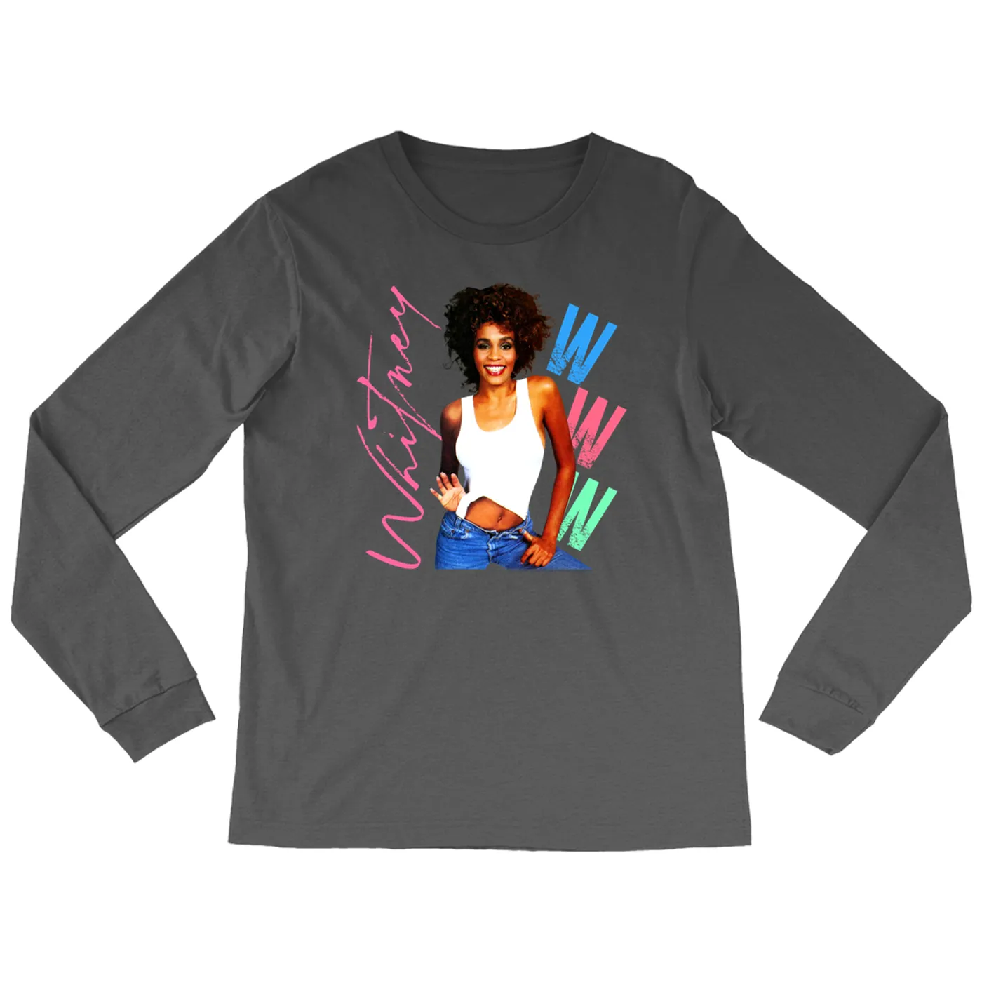 Whitney Houston Long Sleeve Shirt | Whitney Pastel W Design Whitney Houston Shirt
