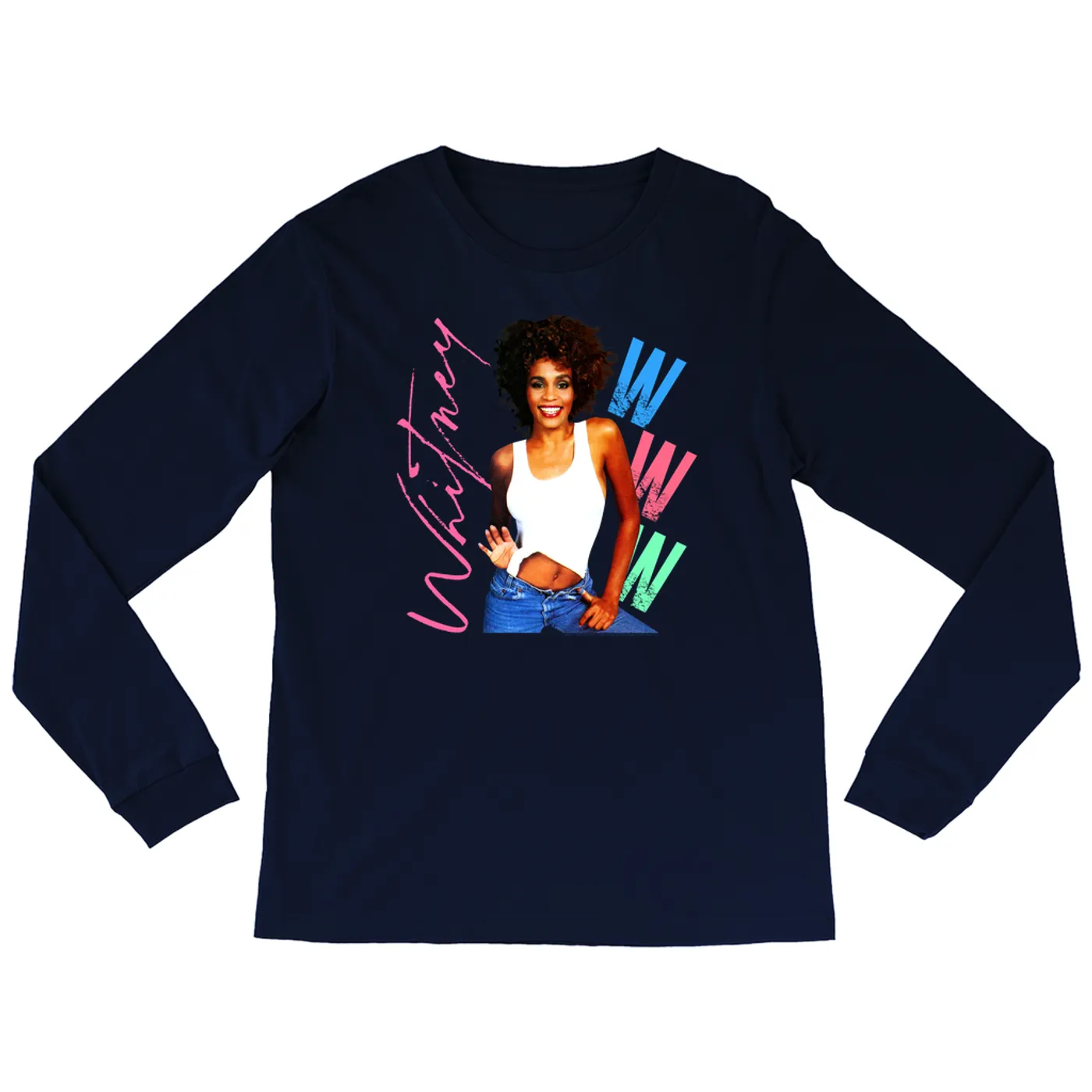 Whitney Houston Long Sleeve Shirt | Whitney Pastel W Design Whitney Houston Shirt