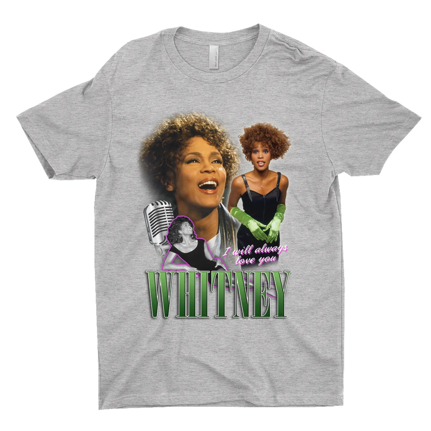 Whitney Houston T-Shirt | I Will Always Love You Green Photo Collage Design Whitney Houston Shirt
