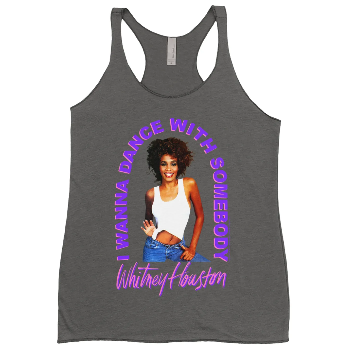 Whitney Houston Ladies' Tank Top | I Wanna Dance With Somebody Neon Purple Image Whitney Houston Shirt