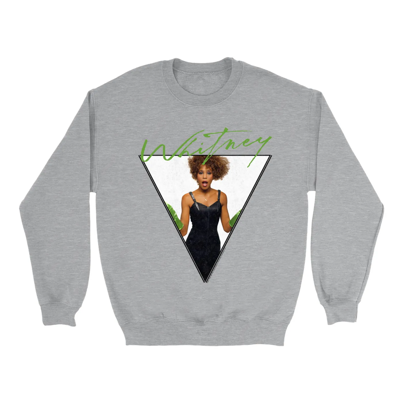 Whitney Houston Sweatshirt | 1987 Green Glove Photo Triangle Design Whitney Houston Sweatshirt (Merchbar Exclusive)