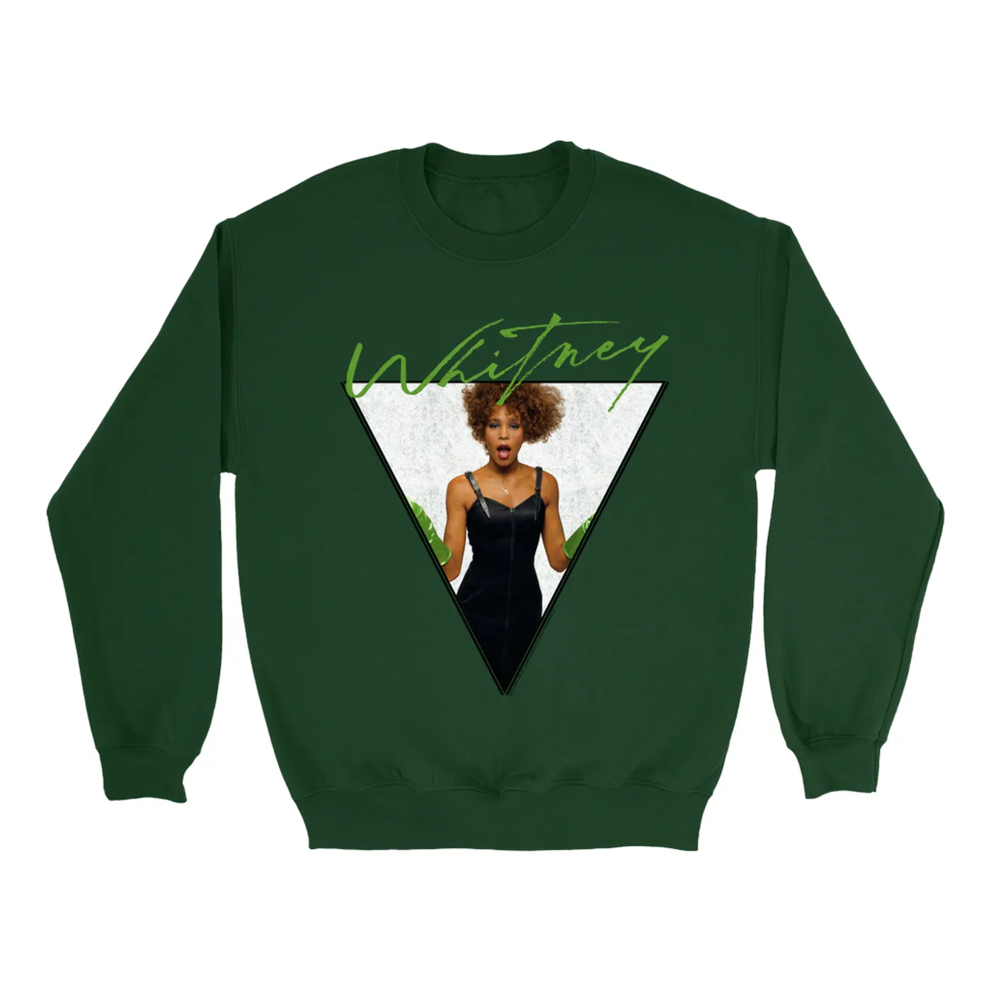 Whitney Houston Sweatshirt | 1987 Green Glove Photo Triangle Design Whitney Houston Sweatshirt (Merchbar Exclusive)