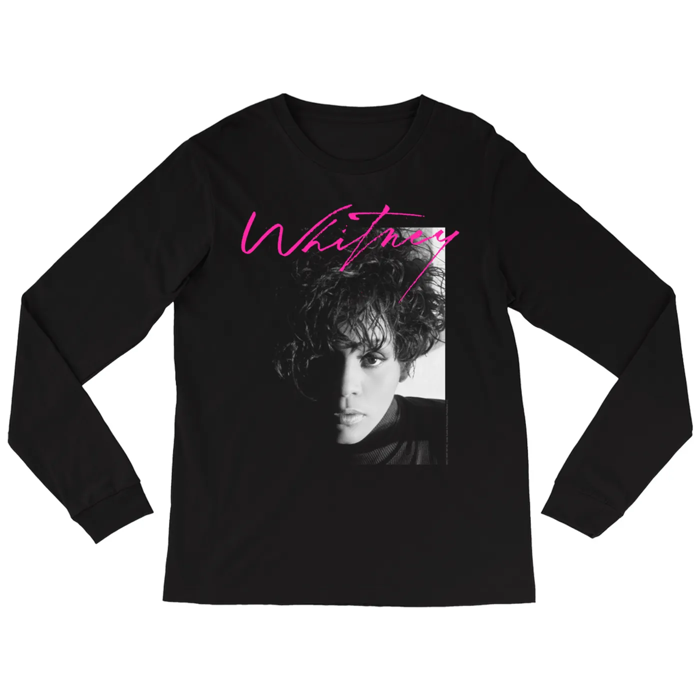 Whitney Houston Long Sleeve Shirt | Dramatic Lighting Photo And Pink Signature Image Whitney Houston Shirt
