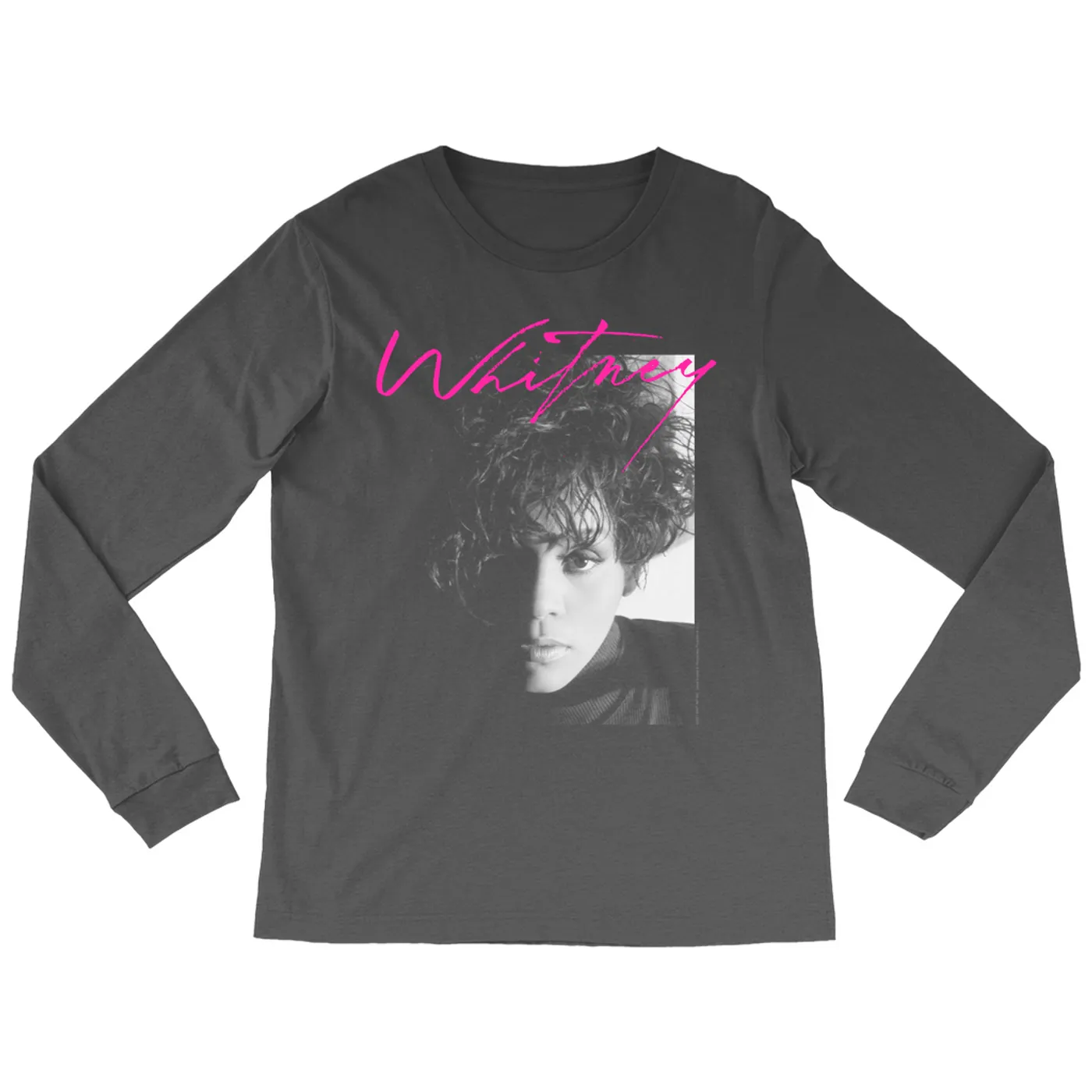 Whitney Houston Long Sleeve Shirt | Dramatic Lighting Photo And Pink Signature Image Whitney Houston Shirt