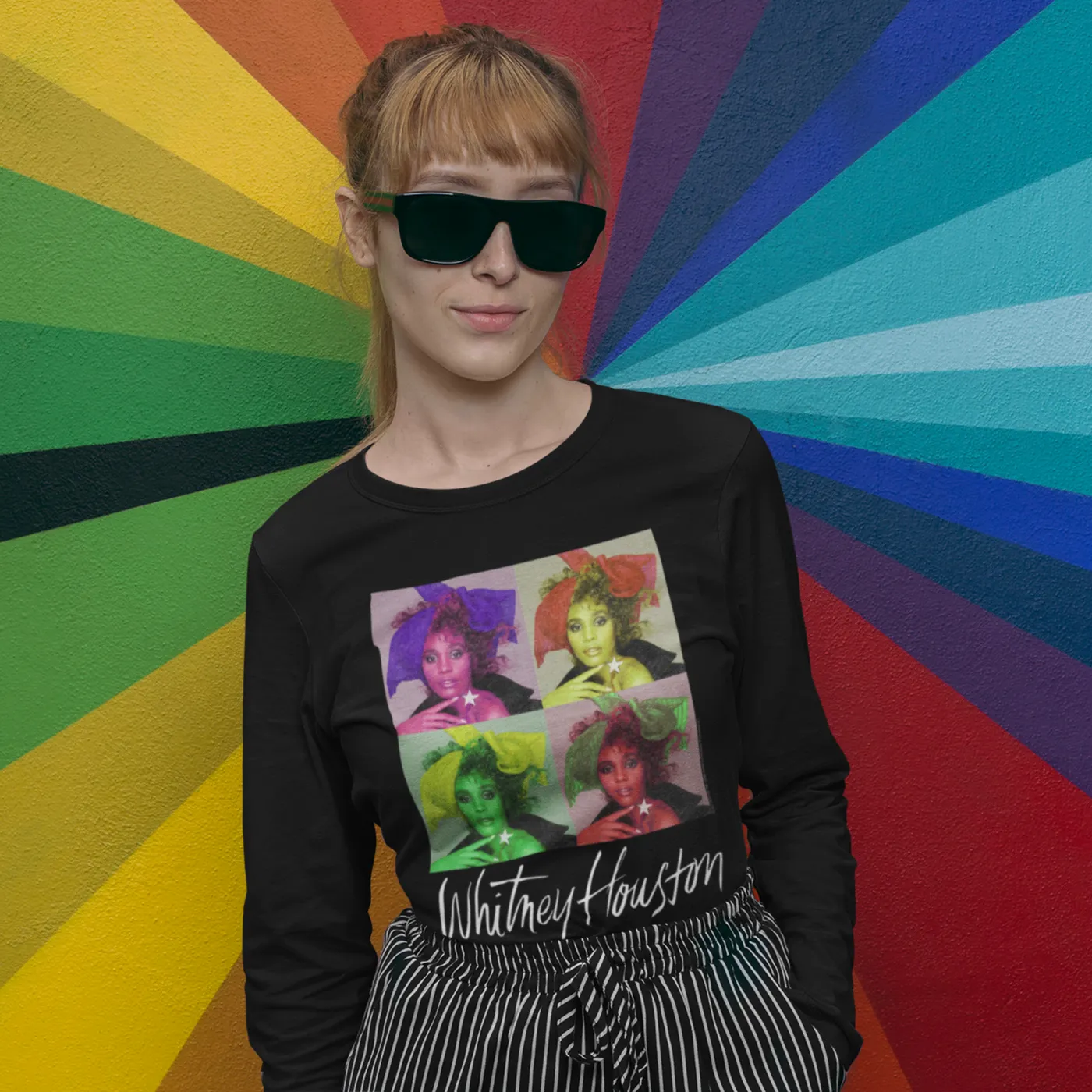 Whitney Houston Long Sleeve Shirt | Pop Art Album Design Distressed Whitney Houston Shirt (Merchbar Exclusive)
