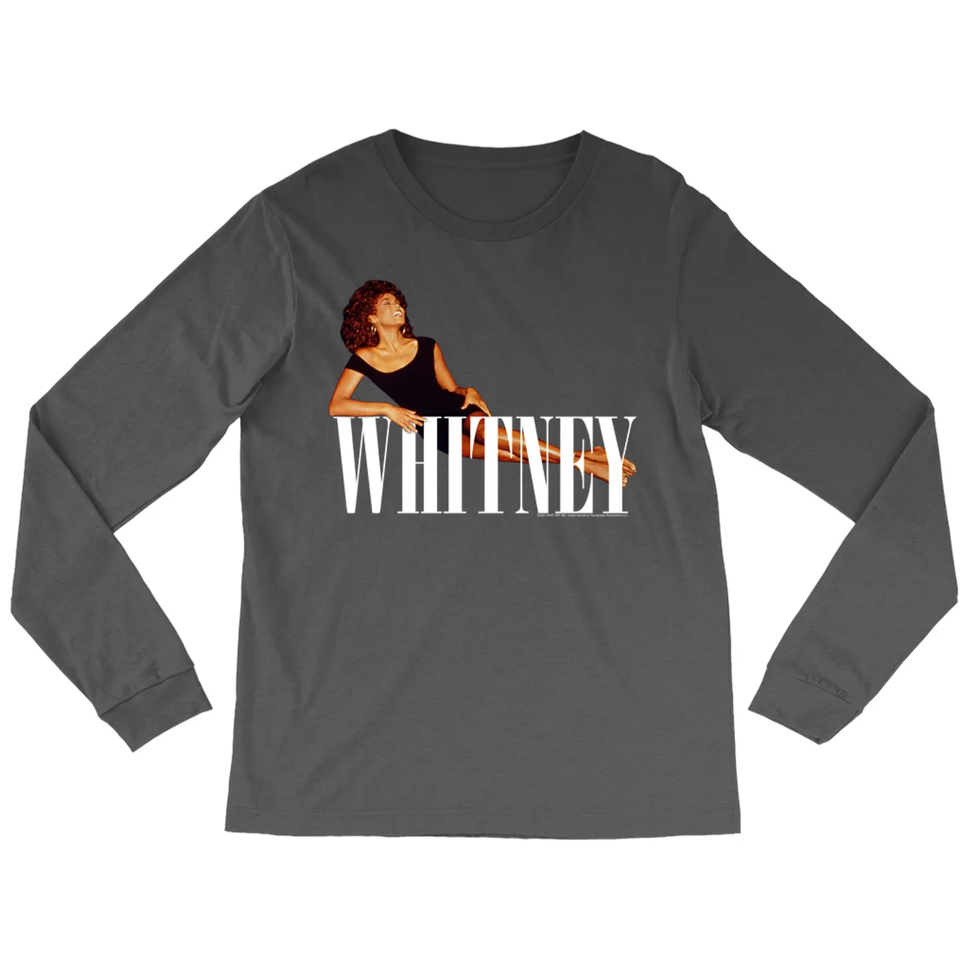 Whitney Houston Long Sleeve Shirt | Whitney Laying On Logo White Whitney Houston Shirt
