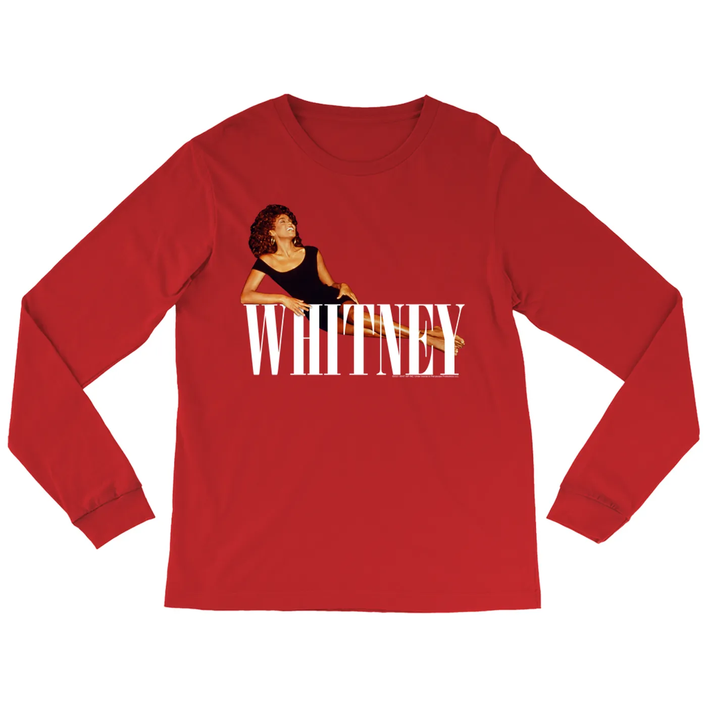 Whitney Houston Long Sleeve Shirt | Whitney Laying On Logo White Whitney Houston Shirt