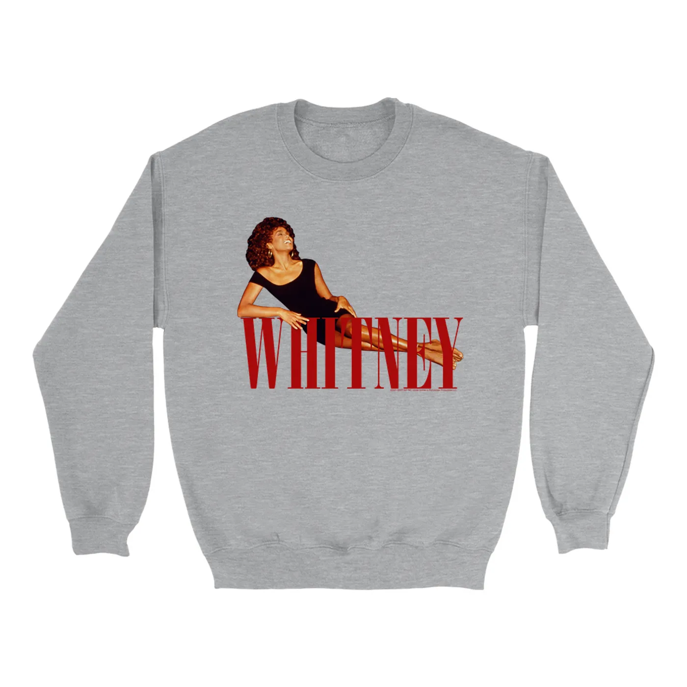 Whitney Houston Sweatshirt | Whitney Laying On Logo Red Whitney Houston Sweatshirt
