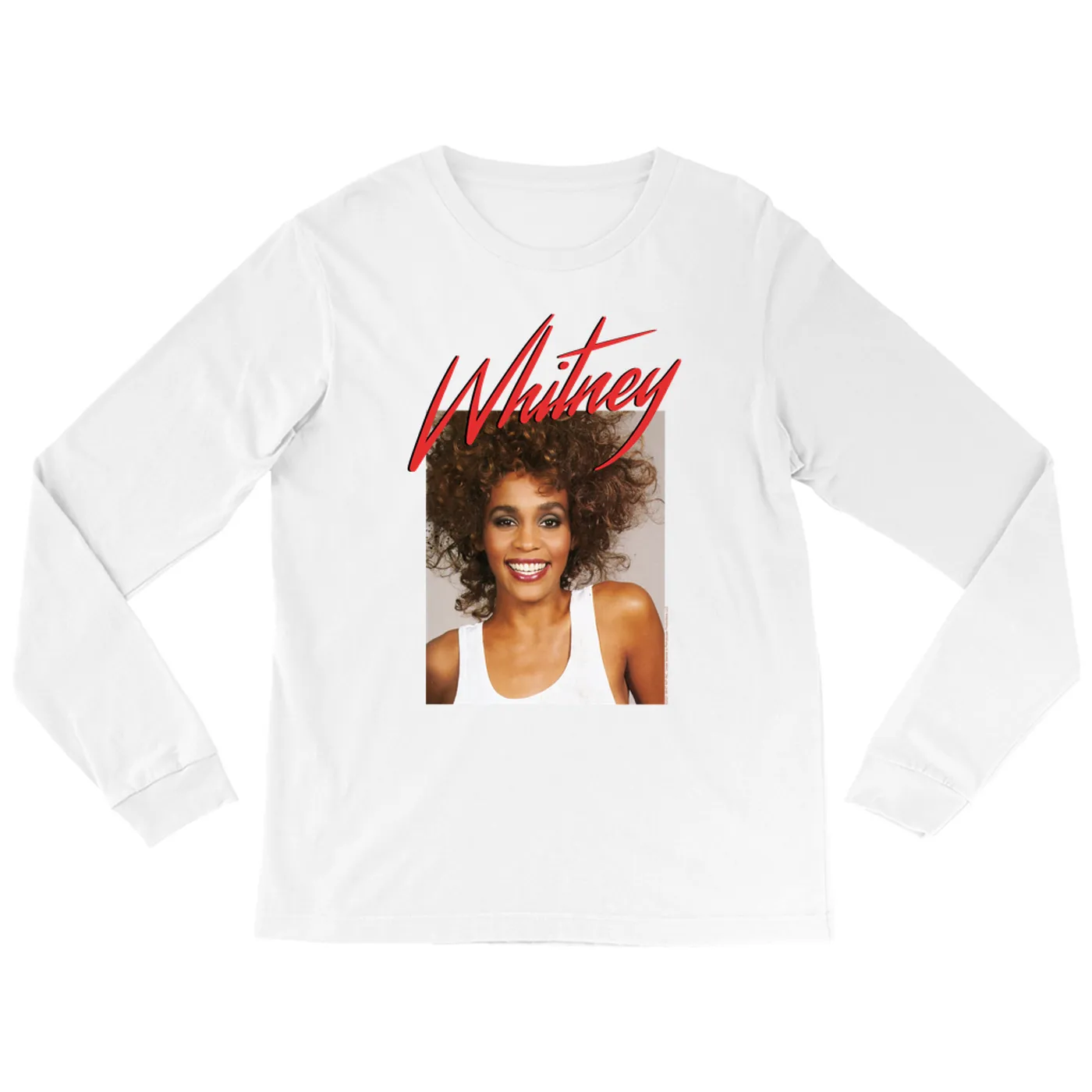 Whitney Houston Long Sleeve Shirt | 1987 Photo And Red Logo Image Whitney Houston Shirt