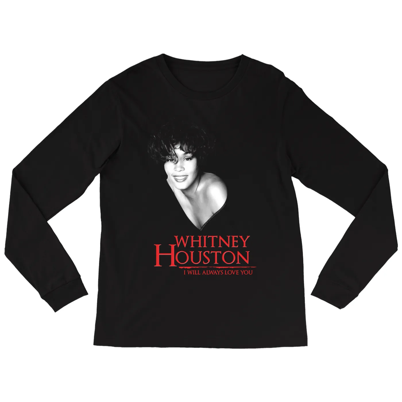 Whitney Houston Long Sleeve Shirt | I Will Always Love You Logo And Photo Whitney Houston Shirt