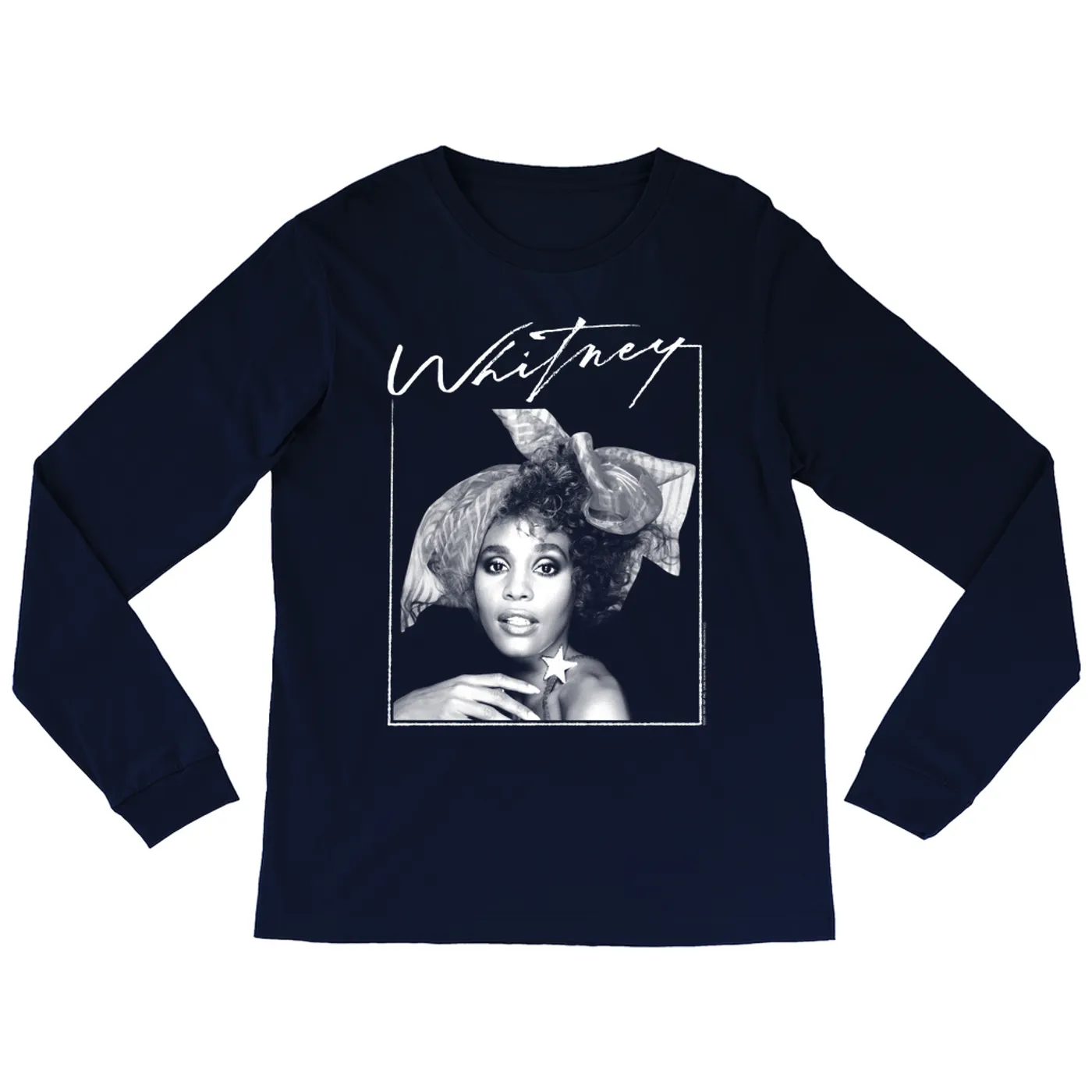 Whitney Houston Long Sleeve Shirt | 1987 Whitney Signature And White Photo Image Whitney Houston Shirt (Merchbar Exclusive)