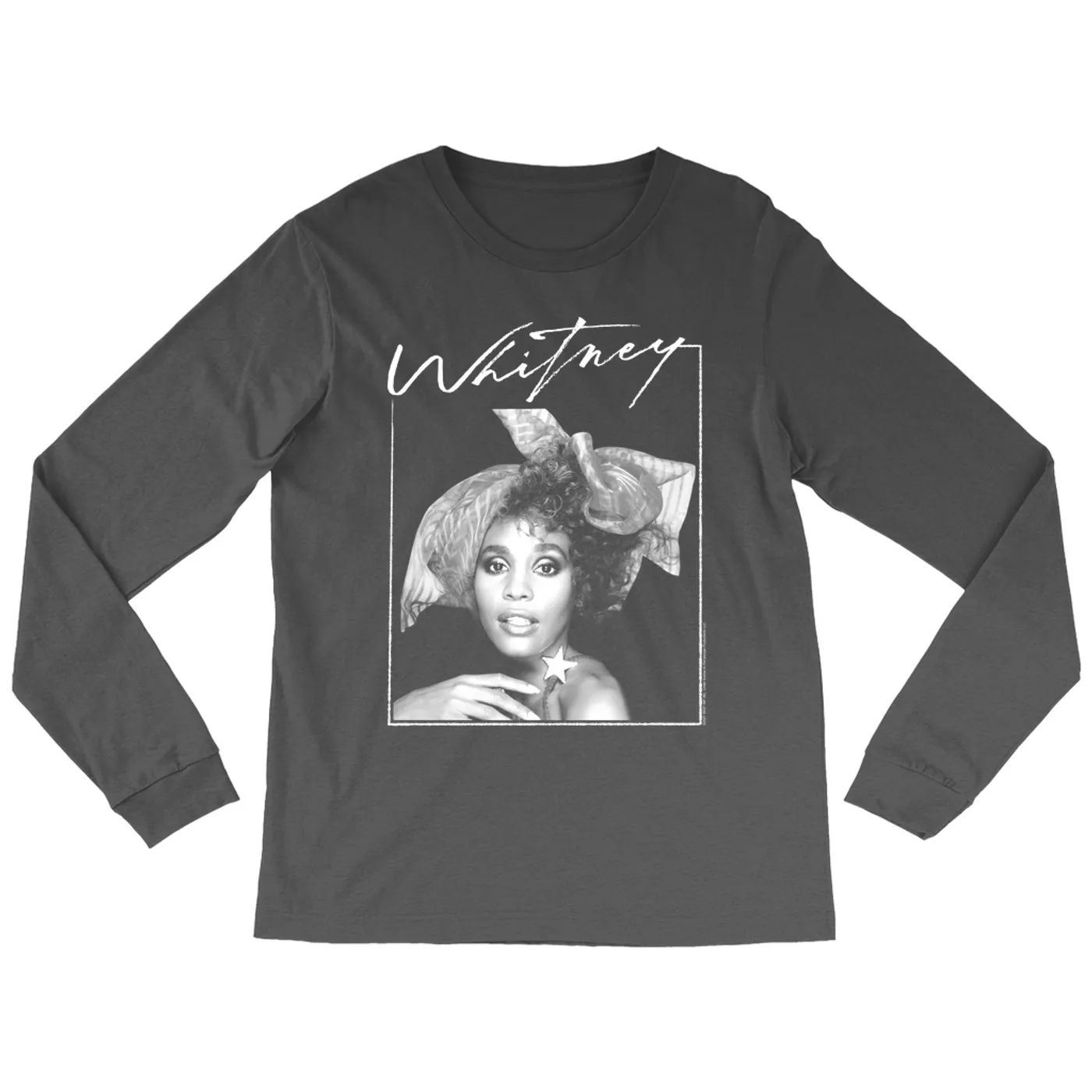 Whitney Houston Long Sleeve Shirt | 1987 Whitney Signature And White Photo Image Whitney Houston Shirt (Merchbar Exclusive)
