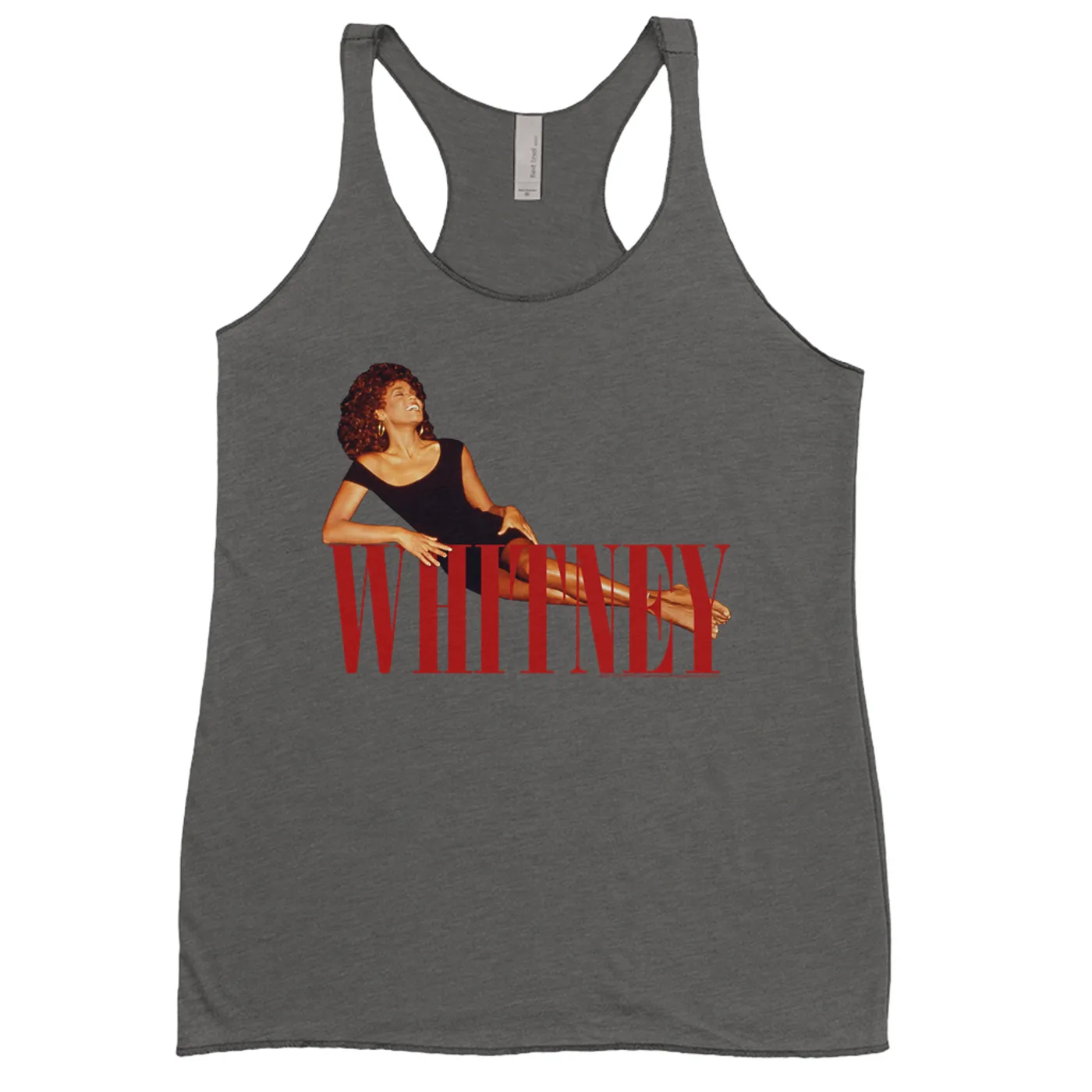 Whitney Houston Ladies' Tank Top | Whitney Laying On Logo Red Whitney Houston Shirt