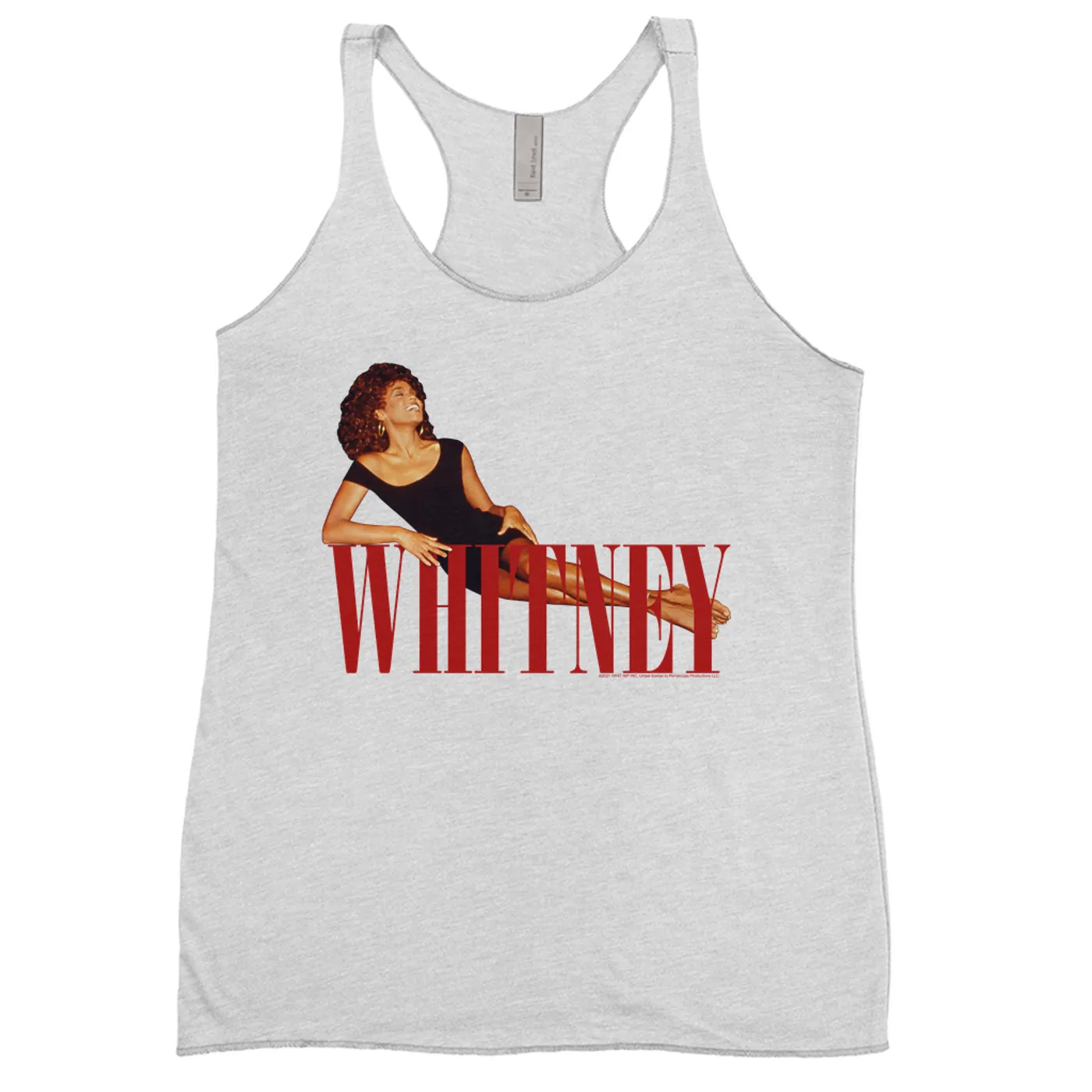 Whitney Houston Ladies' Tank Top | Whitney Laying On Logo Red Whitney Houston Shirt