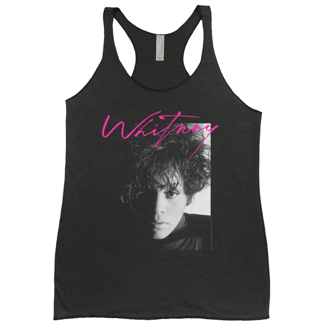 Whitney Houston Ladies' Tank Top | Dramatic Lighting Photo And Pink Signature Image Whitney Houston Shirt