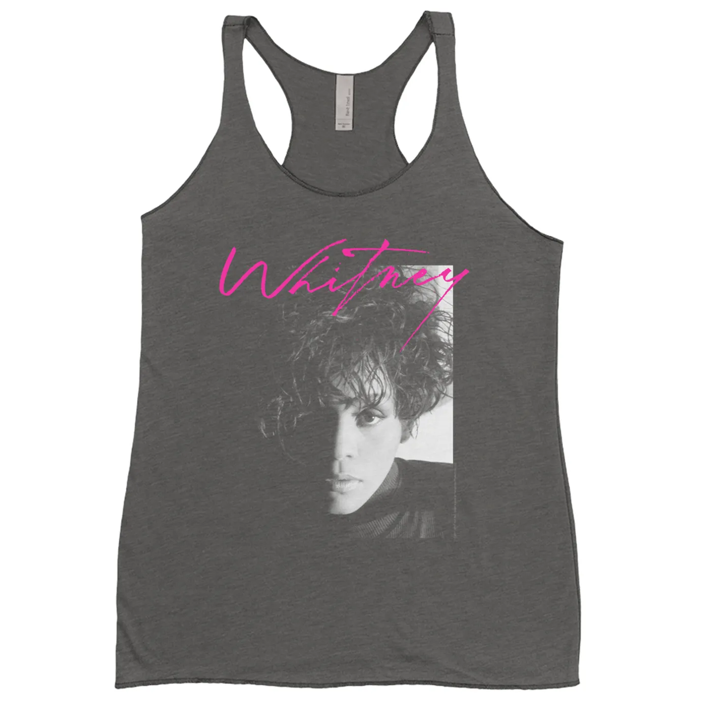 Whitney Houston Ladies' Tank Top | Dramatic Lighting Photo And Pink Signature Image Whitney Houston Shirt