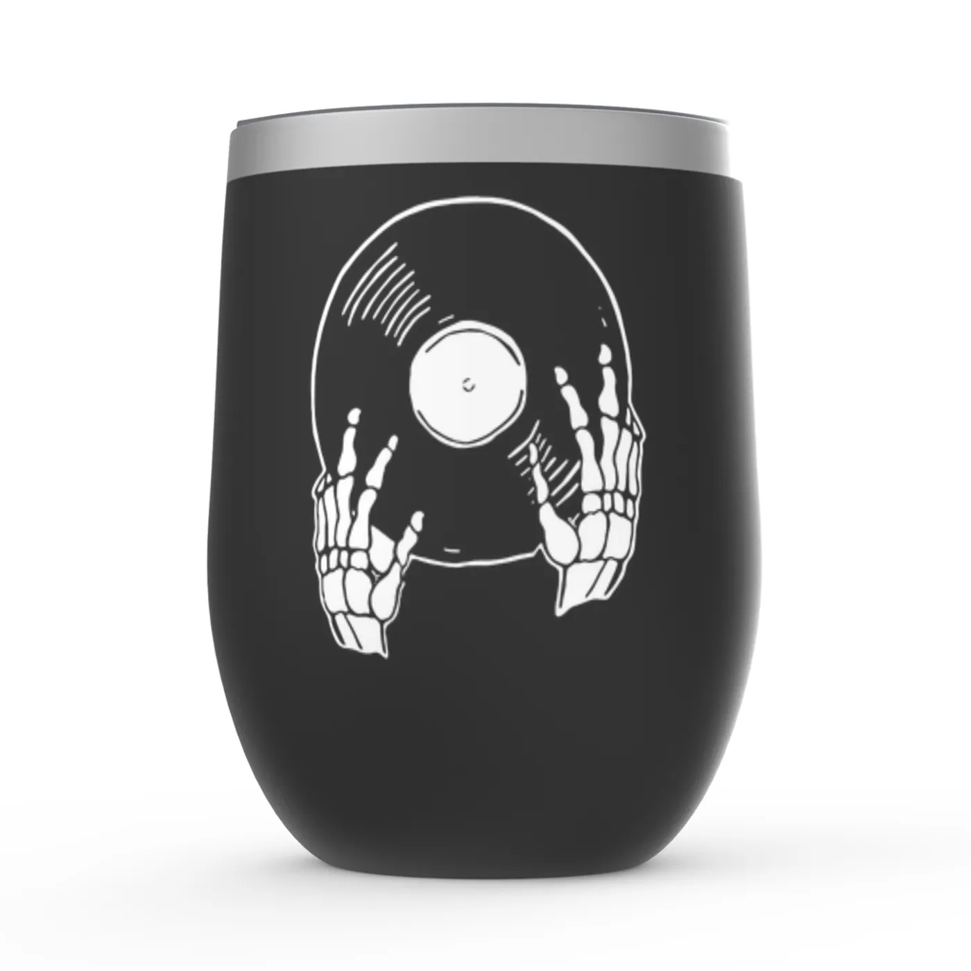 Merchbar Music Life Wine Tumbler | Skeletons Spin Vinyl Too Merchbar Music Life Stemless Wine Tumbler