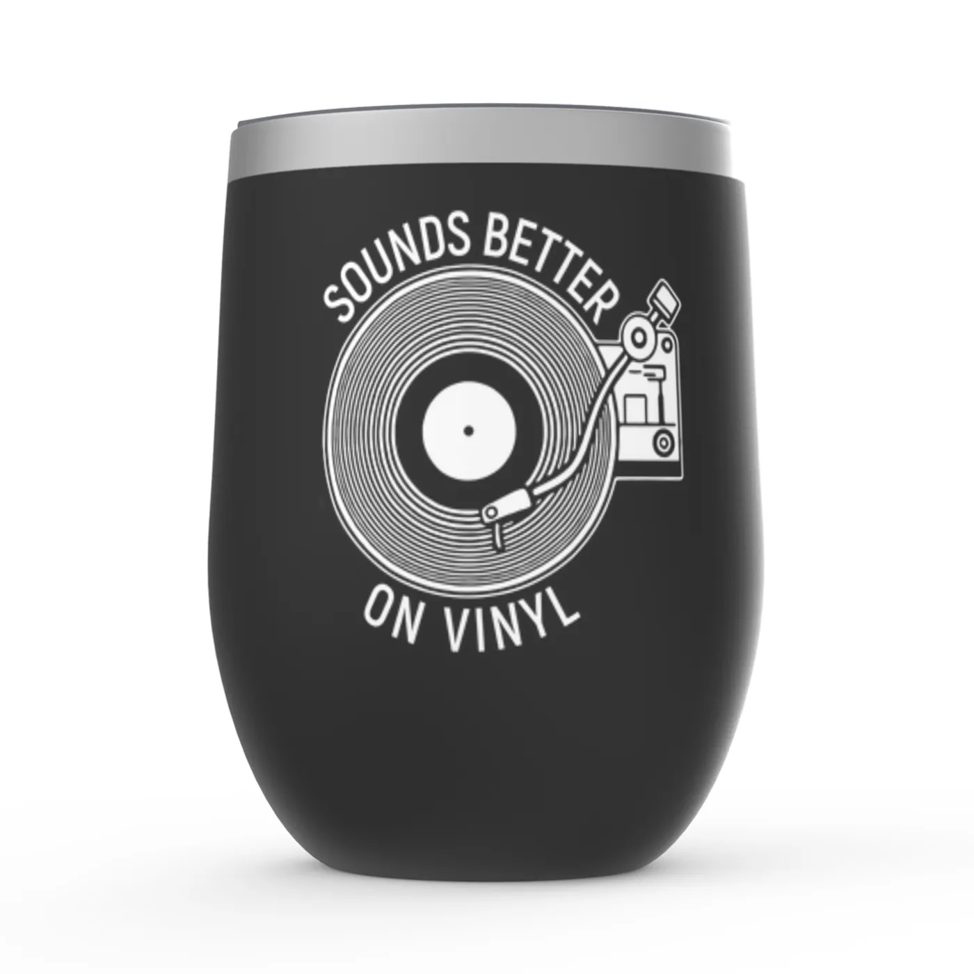 Merchbar Music Life Wine Tumbler | Vinyl Sounds Better Merchbar Music Life Stemless Wine Tumbler