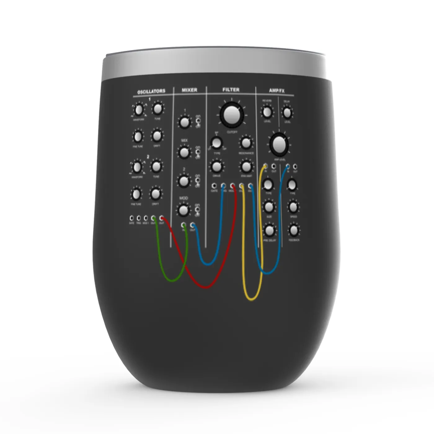 Merchbar Music Life Wine Tumbler | Modular Synth Chest Panel Merchbar Music Life Stemless Wine Tumbler