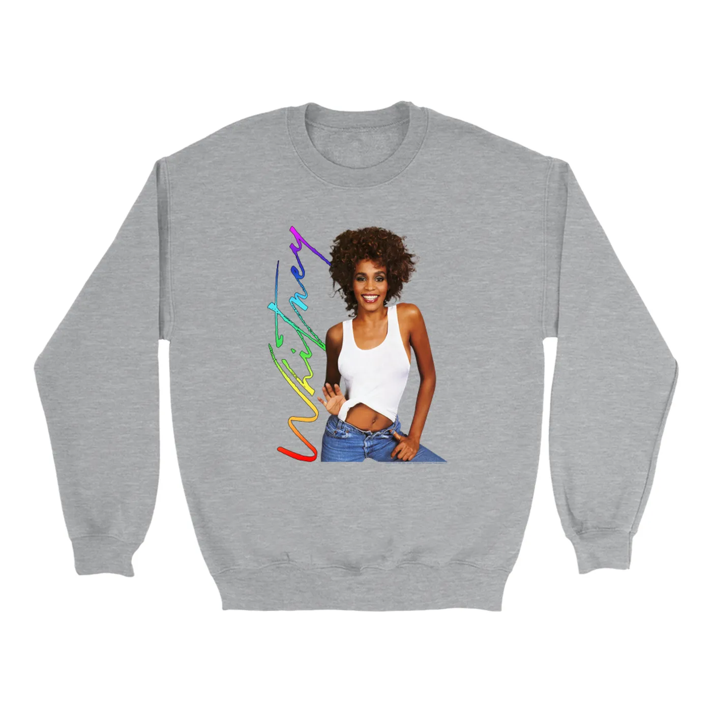 Whitney Houston Sweatshirt | 1987 Album Photo Rainbow Signature Image Whitney Houston Sweatshirt (Merchbar Exclusive)