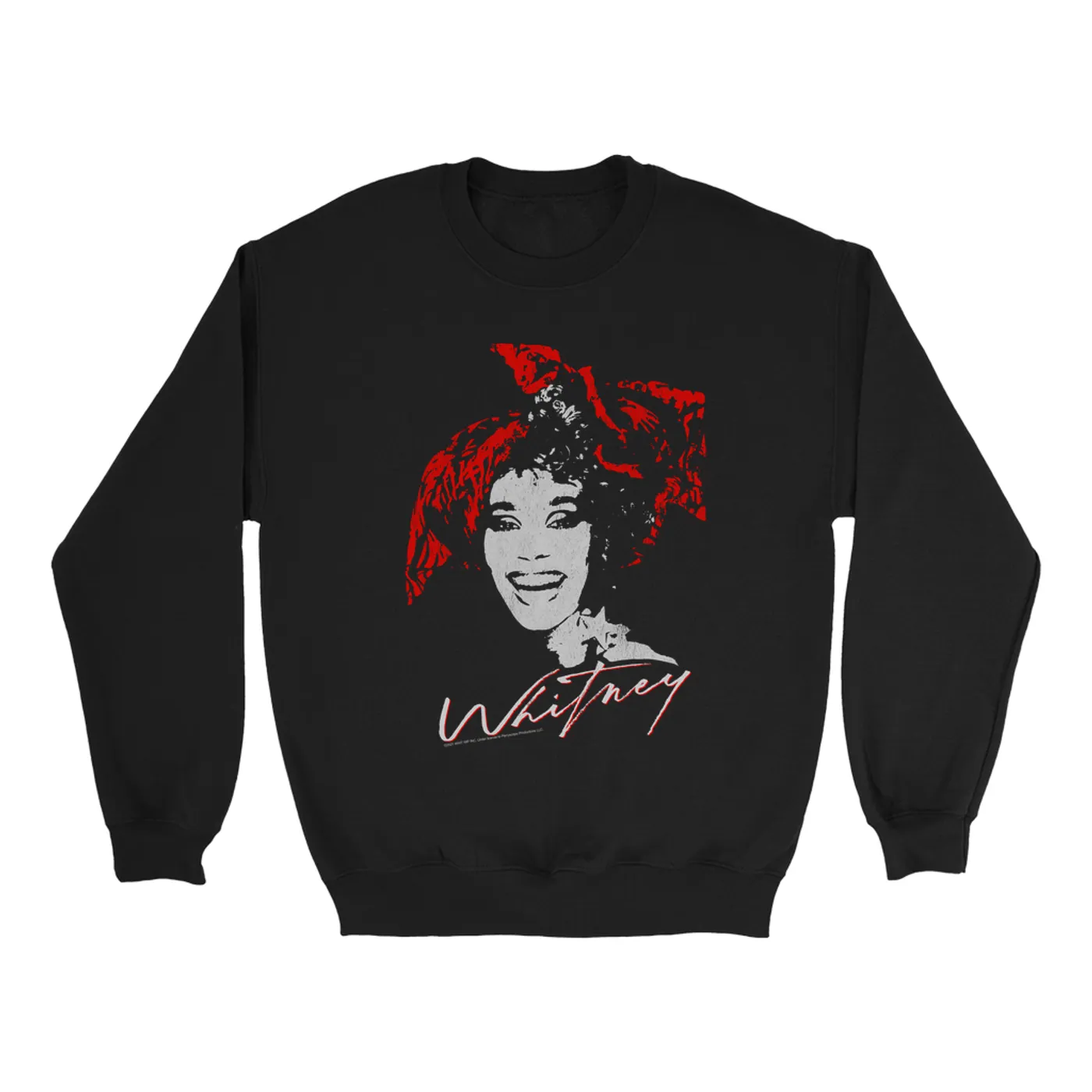 Whitney Houston Sweatshirt | 1987 Red Scarf Photo Design With Logo Distressed Whitney Houston Sweatshirt (Merchbar Exclusive)