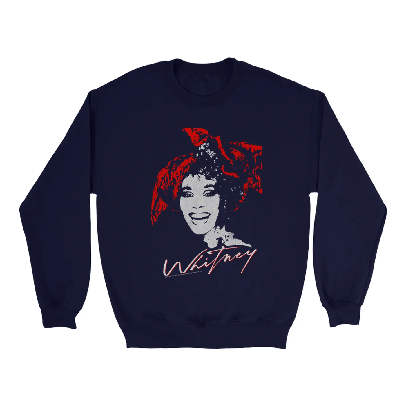 Whitney Houston Sweatshirt | 1987 Red Scarf Photo Design With Logo Distressed Whitney Houston Sweatshirt (Merchbar Exclusive)
