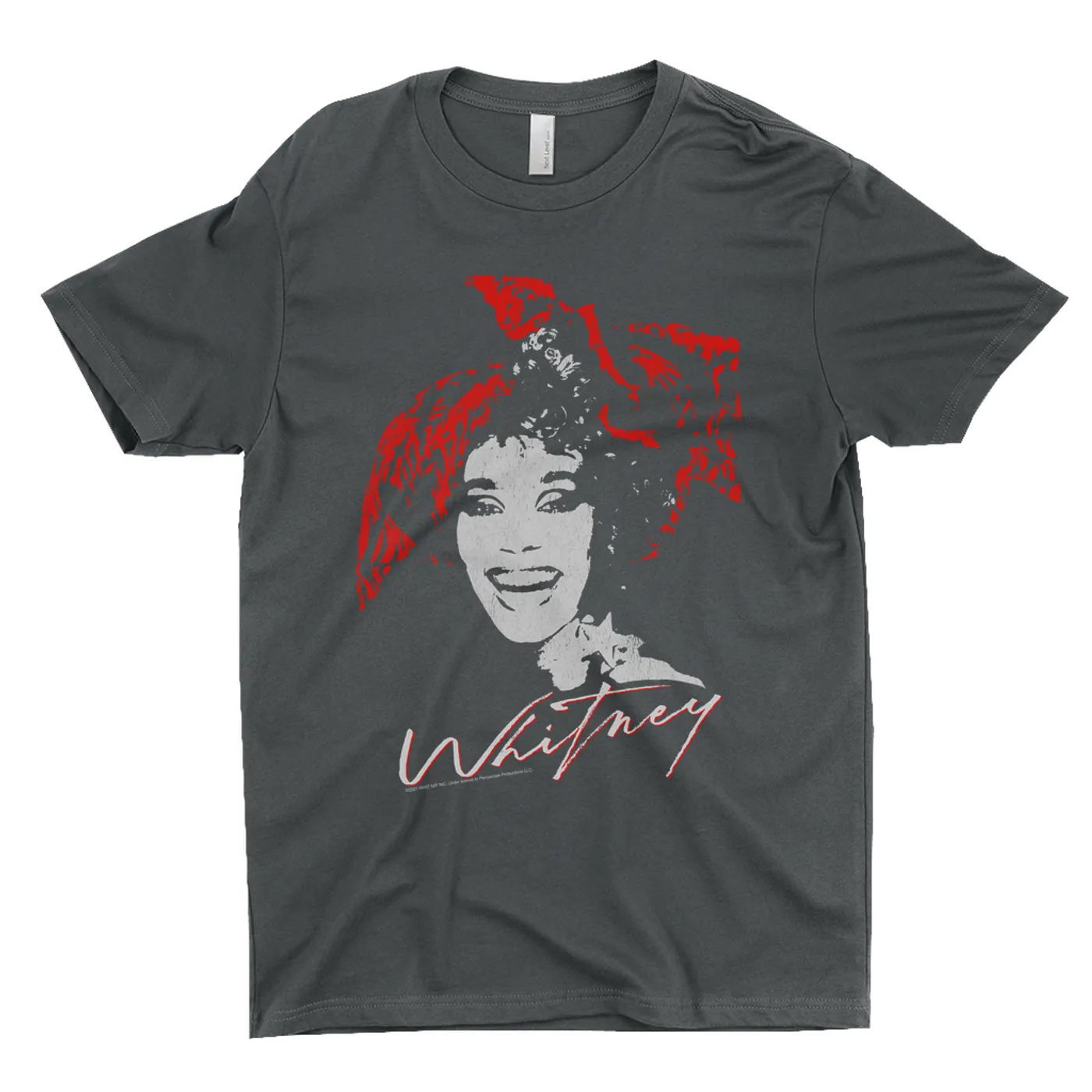Whitney Houston T-Shirt | 1987 Red Scarf Photo Design With Logo Distressed Whitney Houston Shirt (Merchbar Exclusive)