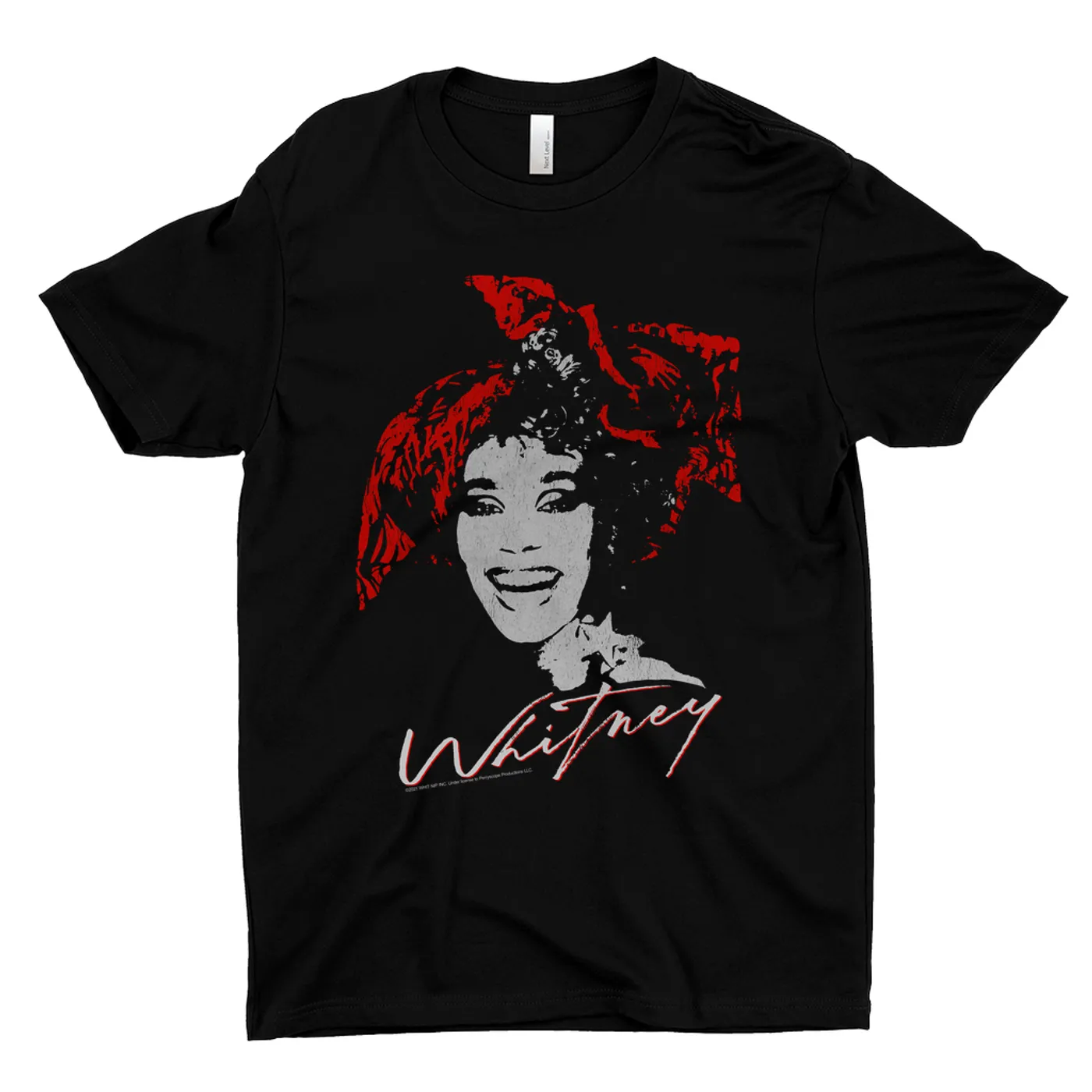 Whitney Houston T-Shirt | 1987 Red Scarf Photo Design With Logo Distressed Whitney Houston Shirt (Merchbar Exclusive)