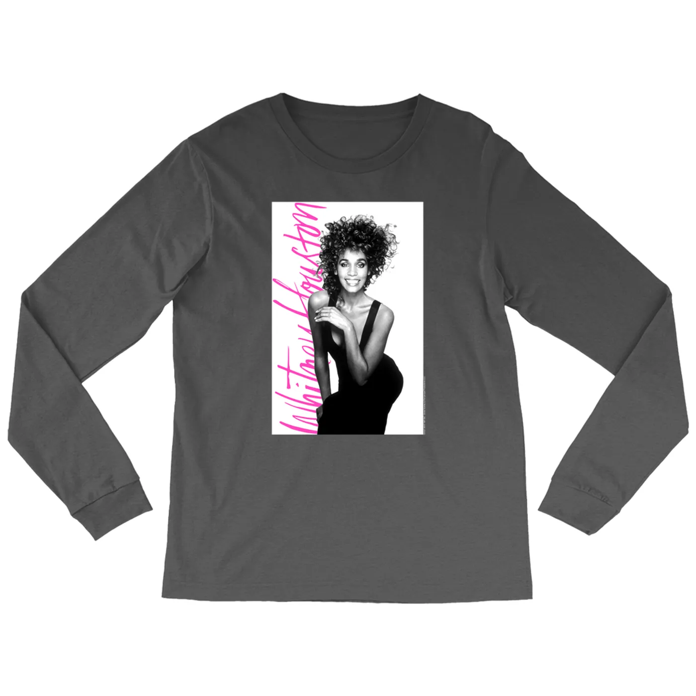 Whitney Houston Long Sleeve Shirt | Album Photo With Hot Pink Signature Image Whitney Houston Shirt