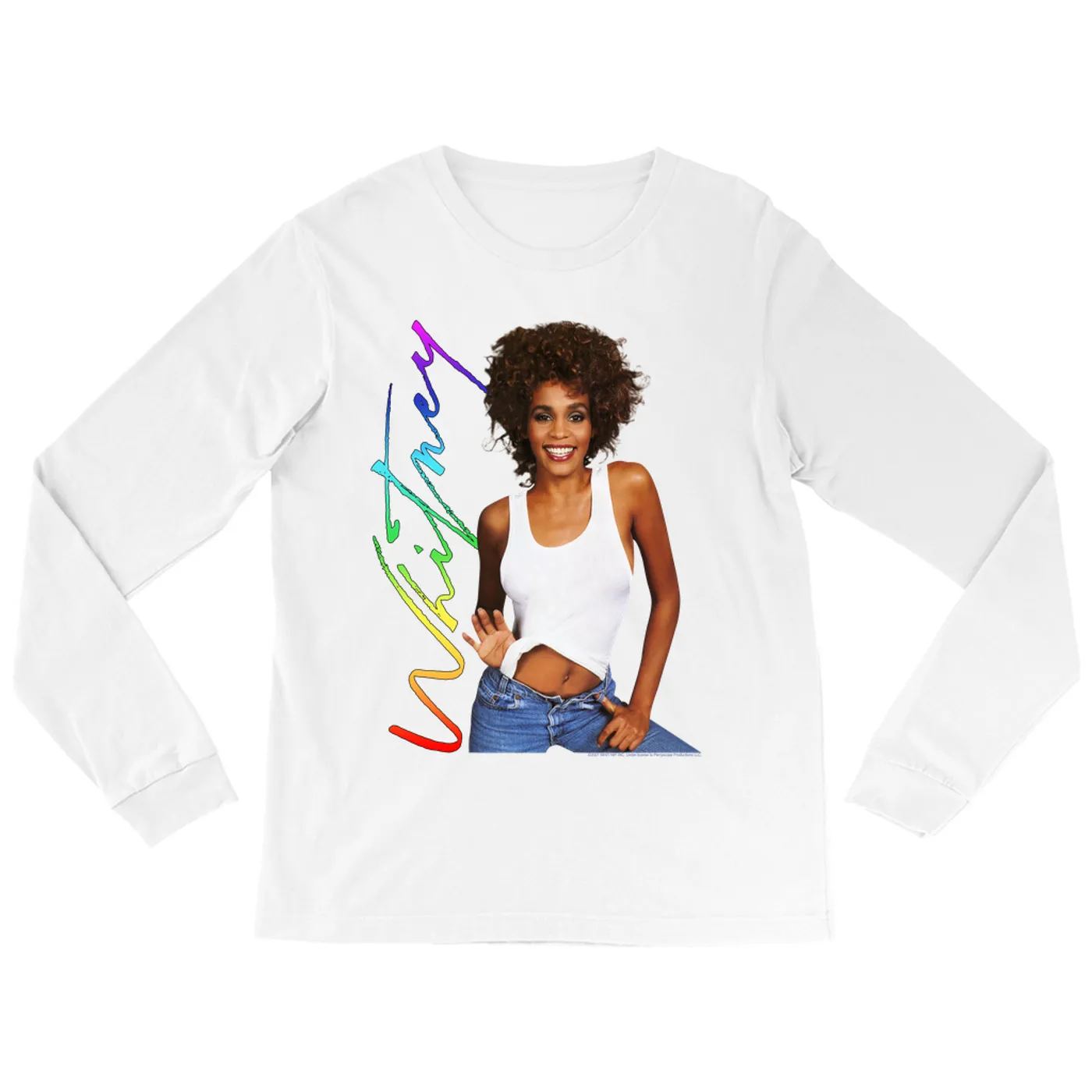 Whitney Houston Long Sleeve Shirt | 1987 Album Photo Rainbow Signature Image Whitney Houston Shirt (Merchbar Exclusive)