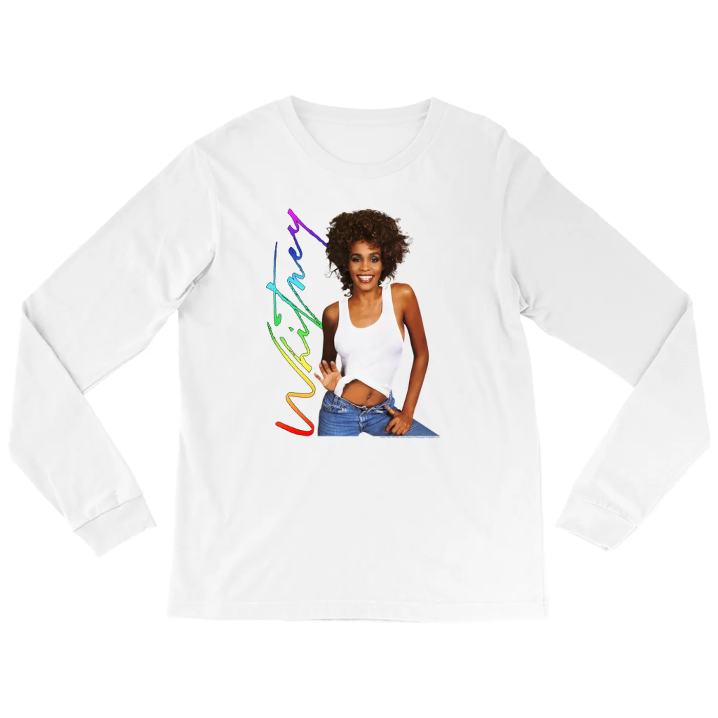 Whitney Houston Long Sleeve Shirt | 1987 Album Photo Rainbow Signature Image Whitney Houston Shirt (Merchbar Exclusive)