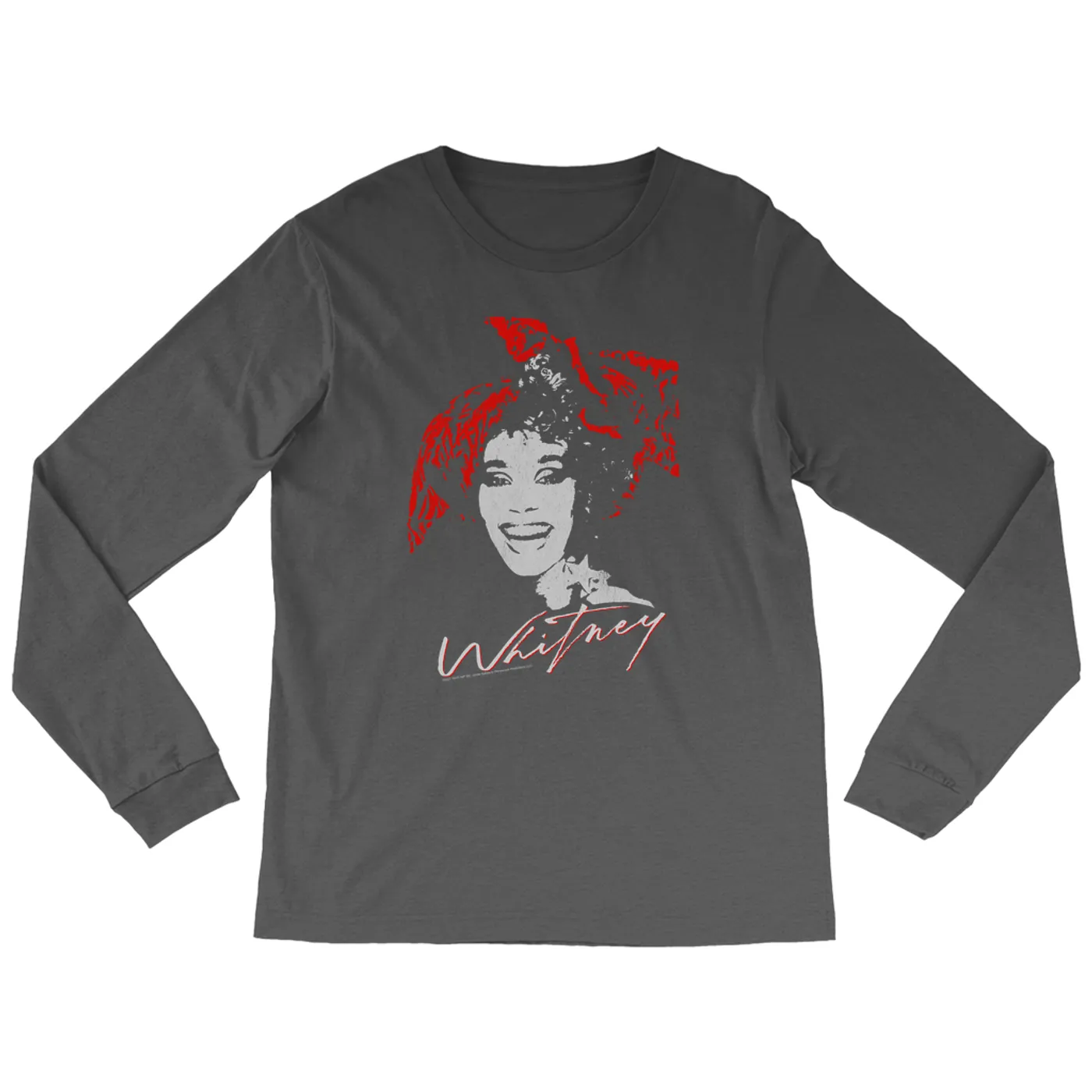 Whitney Houston Long Sleeve Shirt | 1987 Red Scarf Photo Design With Logo Distressed Whitney Houston Shirt (Merchbar Exclusive)