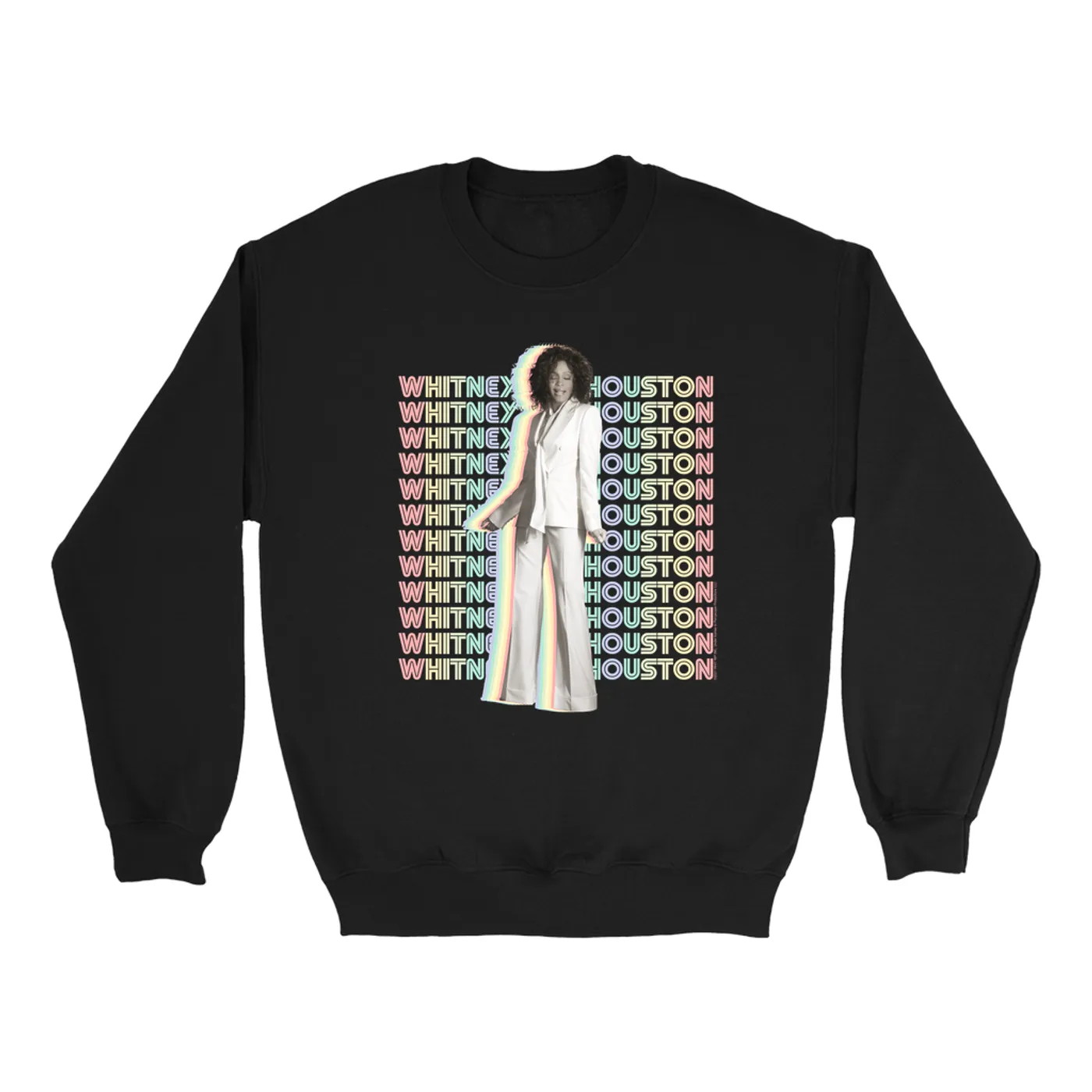 Whitney Houston Sweatshirt | Nothing But Love Pastel Rainbow Album Photo Image Whitney Houston Sweatshirt (Merchbar Exclusive)