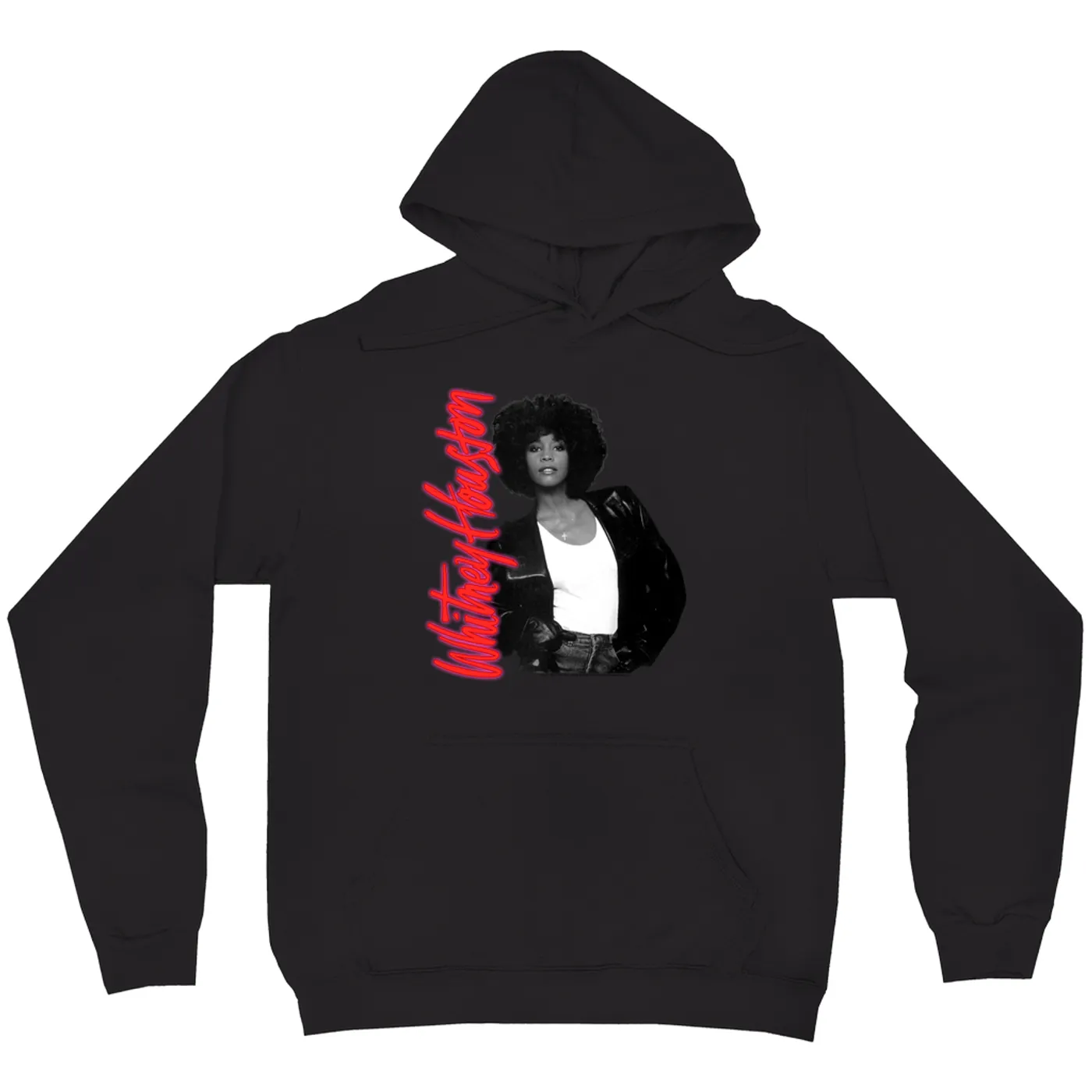 Whitney Houston Hoodie | Whitney Houston Album Photo and Red Neon Logo Whitney Houston Hoodie
