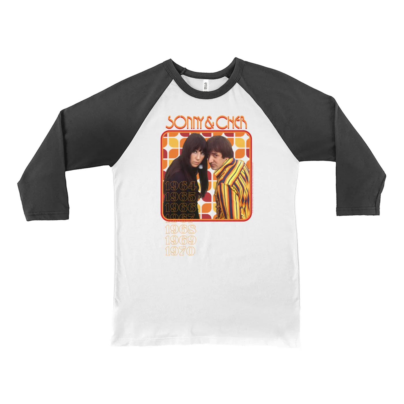 Sonny & Cher 3/4 Sleeve Baseball Tee | Retro 1964-1970 Image Sonny and Cher Shirt