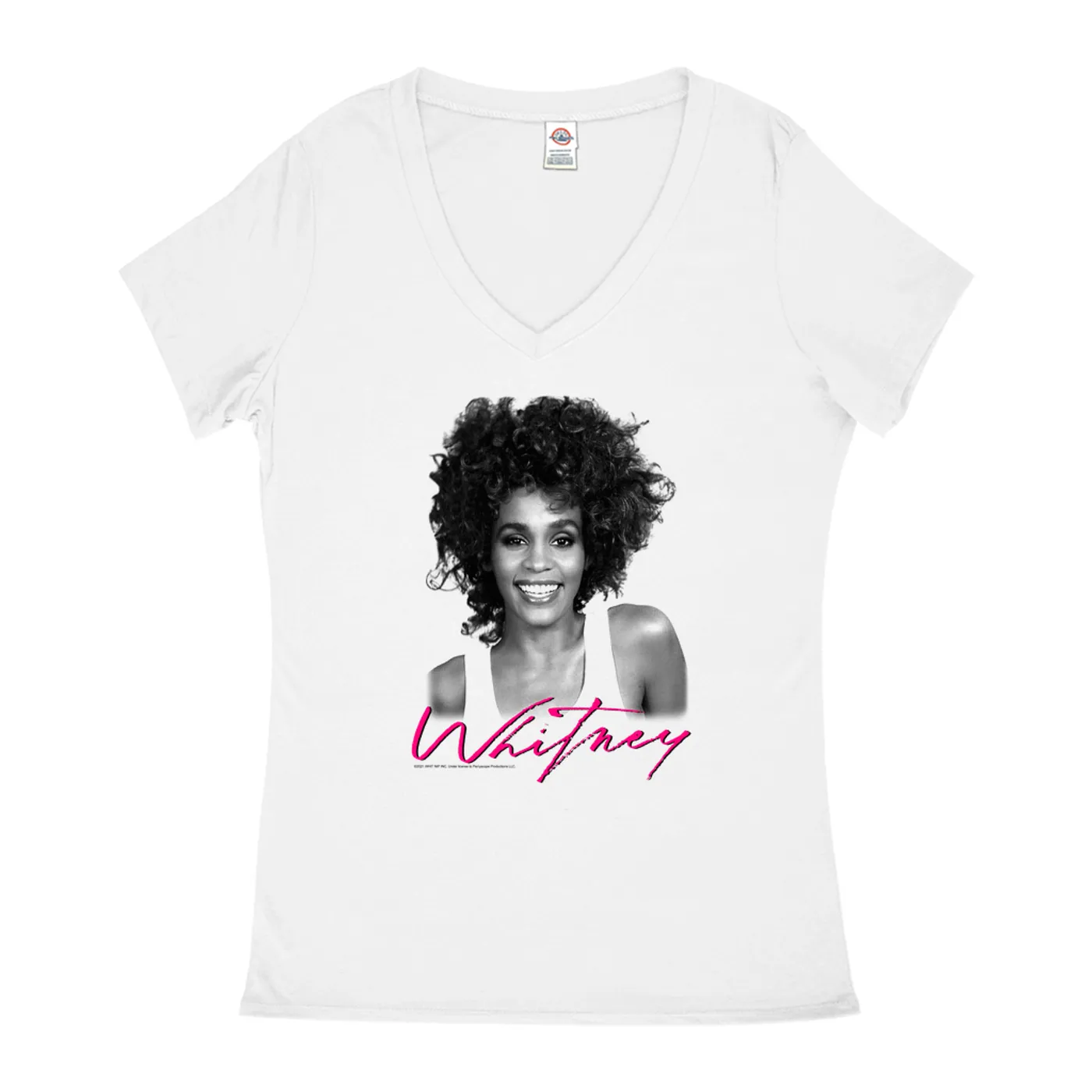 Whitney Houston Ladies' V-neck T-Shirt | I Wanna Dance With Somebody Album Photo And Logo Whitney Houston Shirt