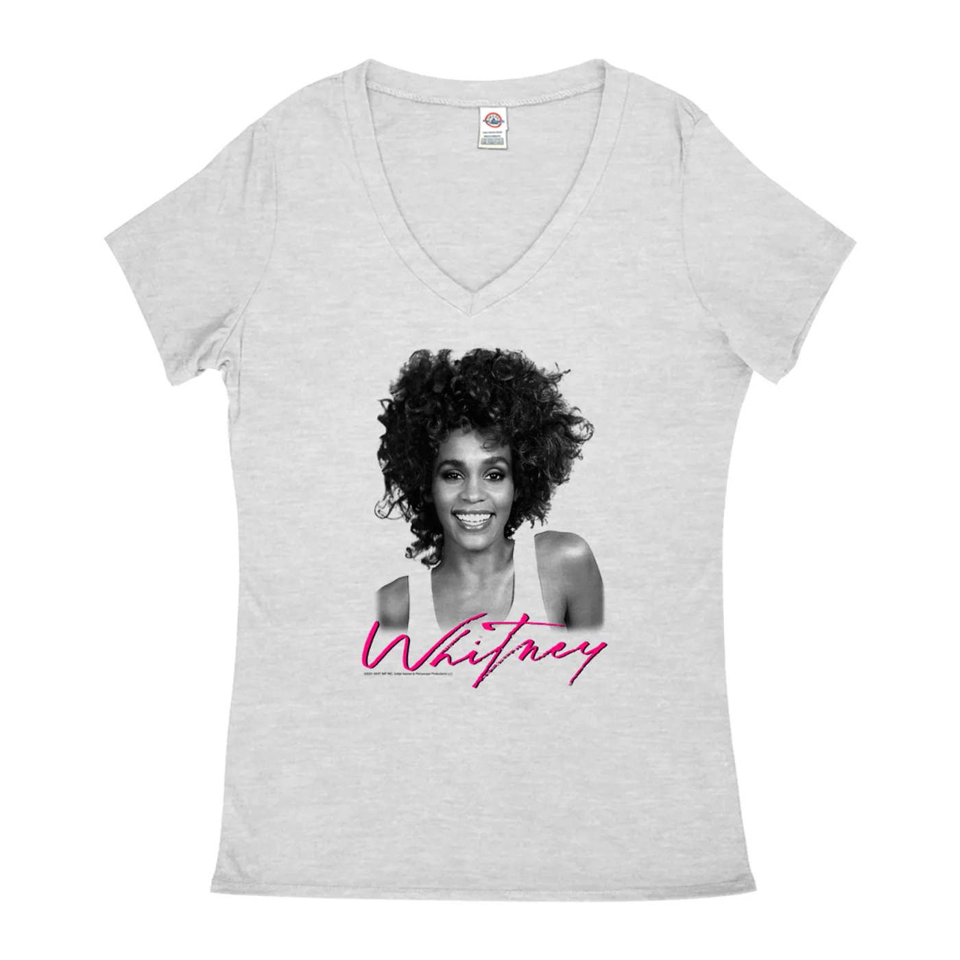 Whitney Houston Ladies' V-neck T-Shirt | I Wanna Dance With Somebody Album Photo And Logo Whitney Houston Shirt