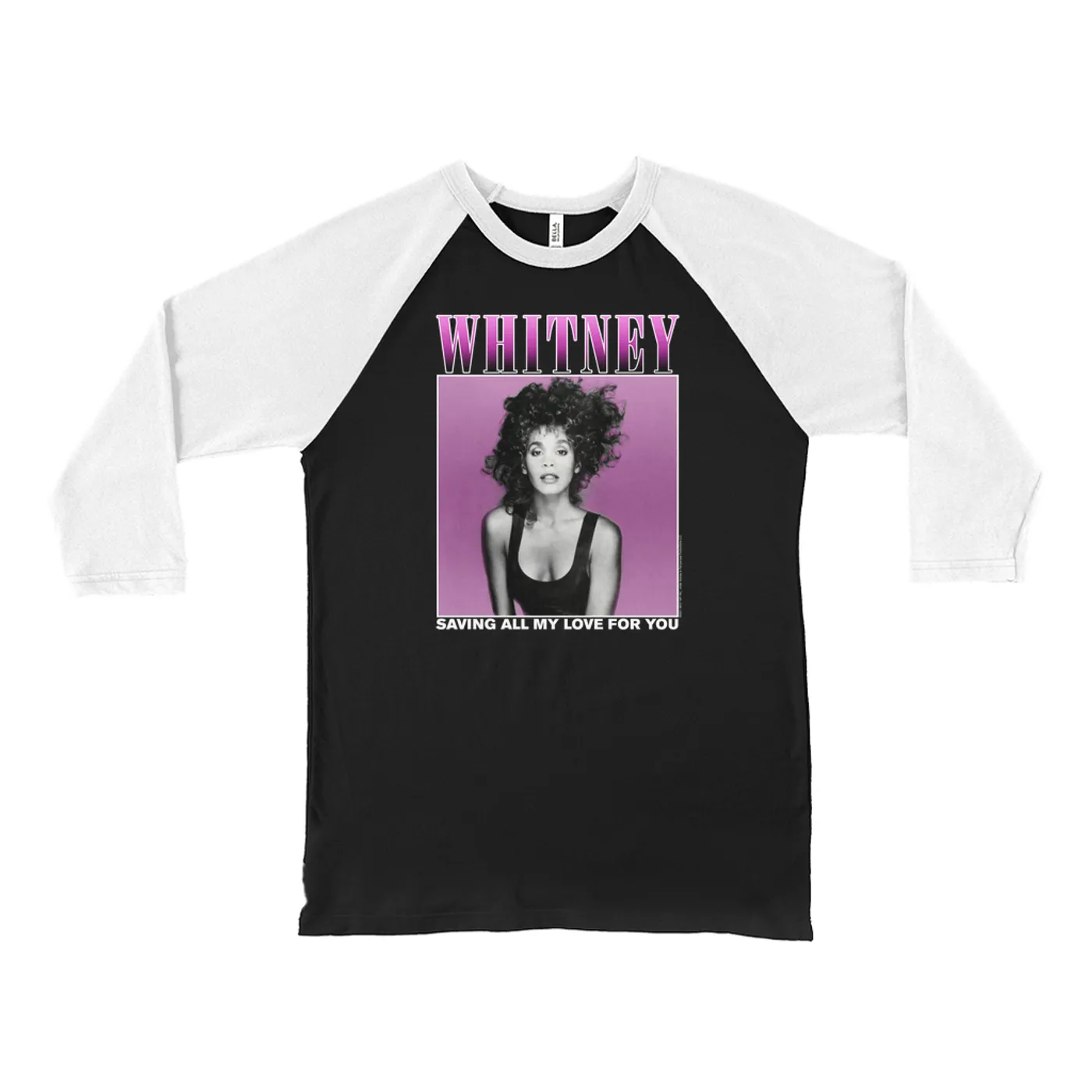 Whitney Houston 3/4 Sleeve Baseball Tee | Saving All My Love For You Ombre Purple Design Whitney Houston Shirt