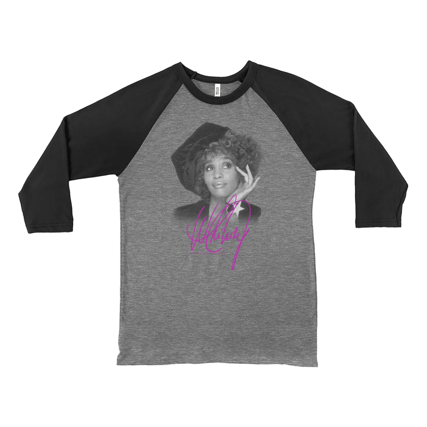 Whitney Houston 3/4 Sleeve Baseball Tee | Whitney Star Photoshoot With Signature Distressed Whitney Houston Shirt