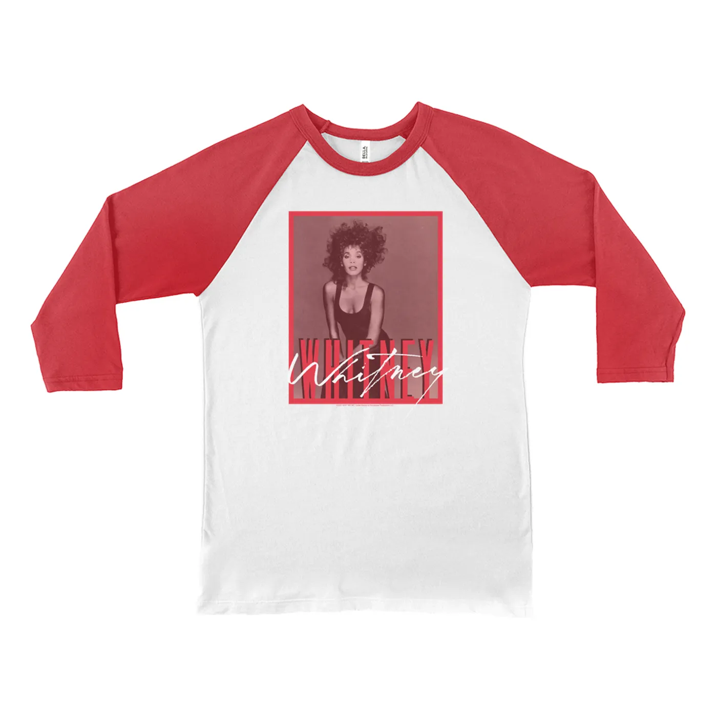 Whitney Houston 3/4 Sleeve Baseball Tee | Whitney Red Tone Photo Design Whitney Houston Shirt