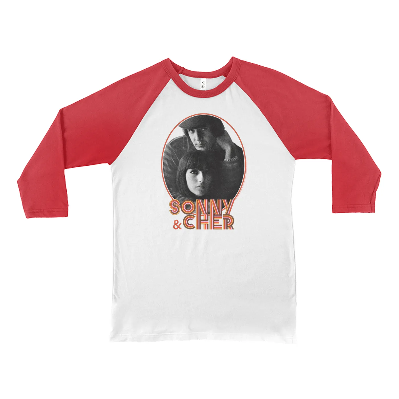 Sonny & Cher 3/4 Sleeve Baseball Tee | Caesar And Cleo Photo And Retro Frame Distressed Sonny and Cher Shirt (Merchbar Exclusive)