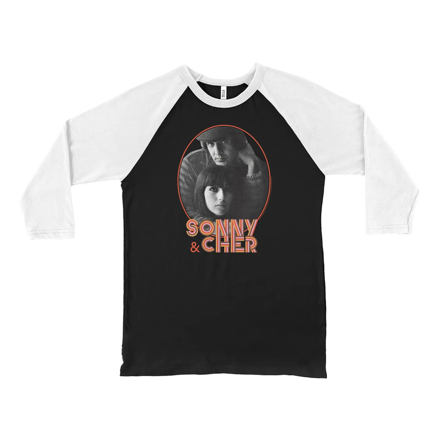 Sonny & Cher 3/4 Sleeve Baseball Tee | Caesar And Cleo Photo And Retro Frame Distressed Sonny and Cher Shirt (Merchbar Exclusive)